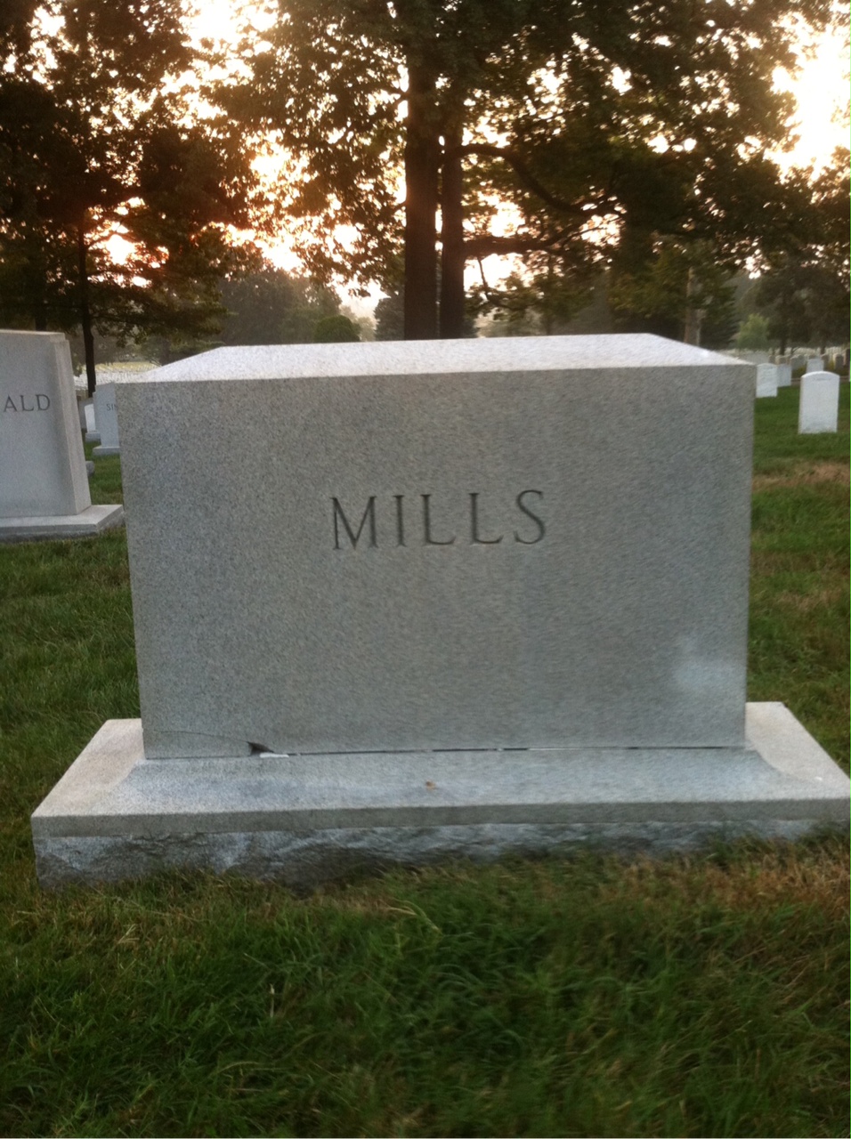 Back of headstone — Stephen Mills