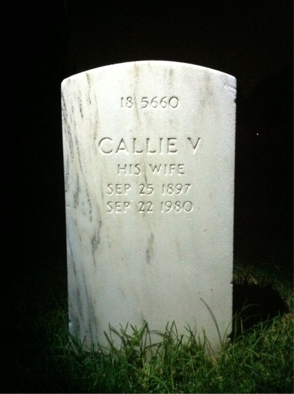 Back of headstone — Callie Amos