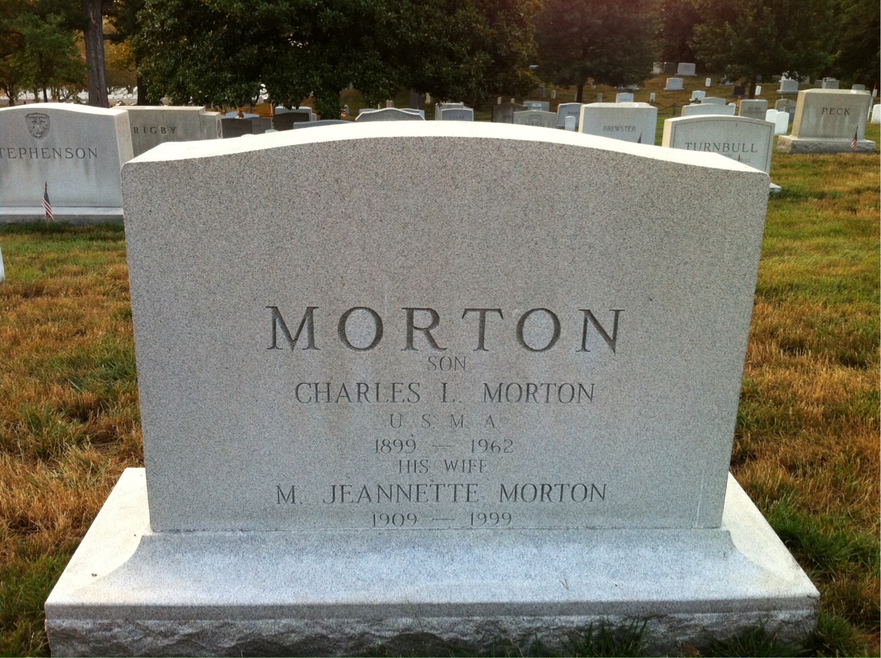 Back of headstone — Charles Morton