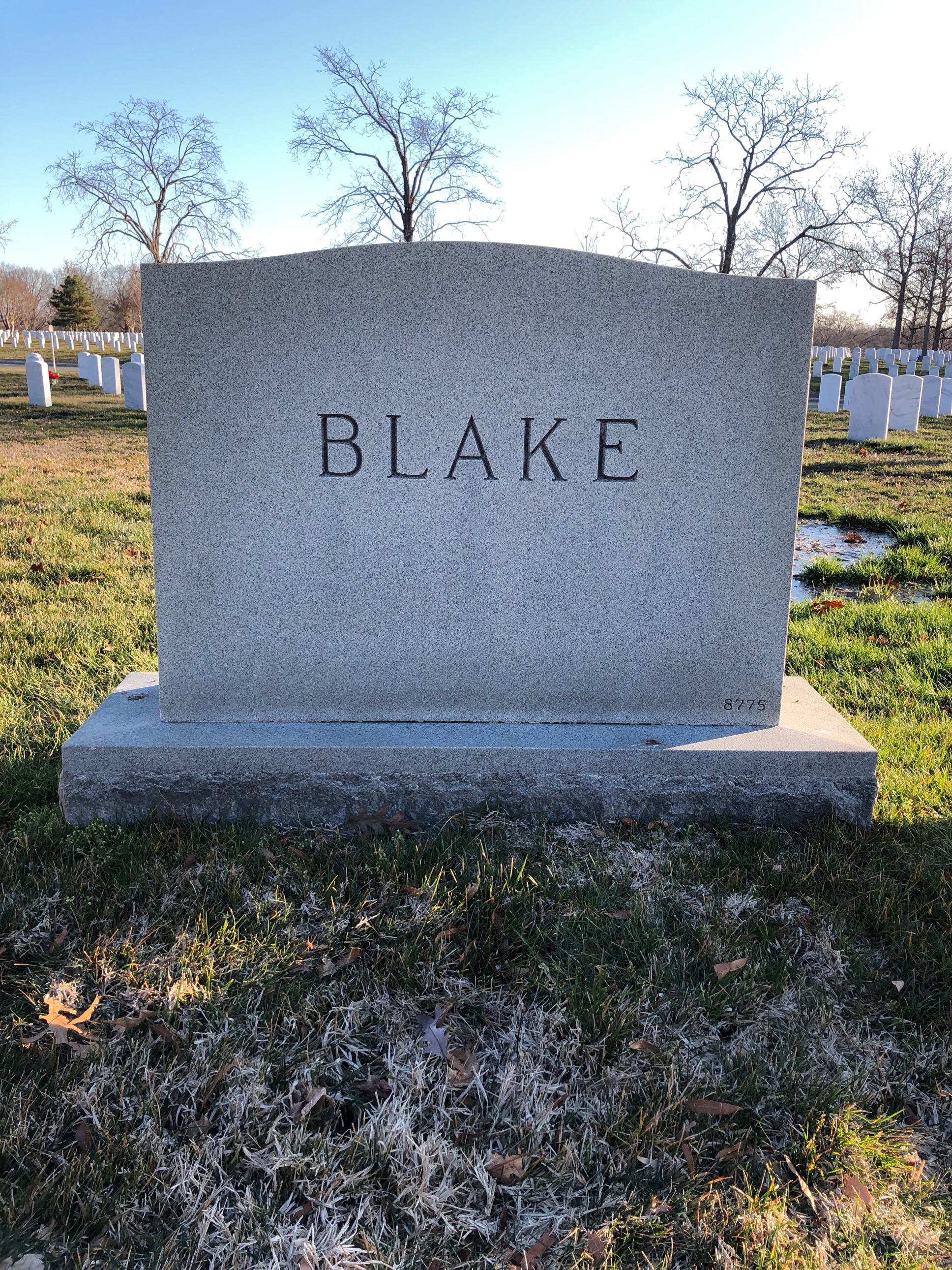 Back of headstone — Raymond Blake