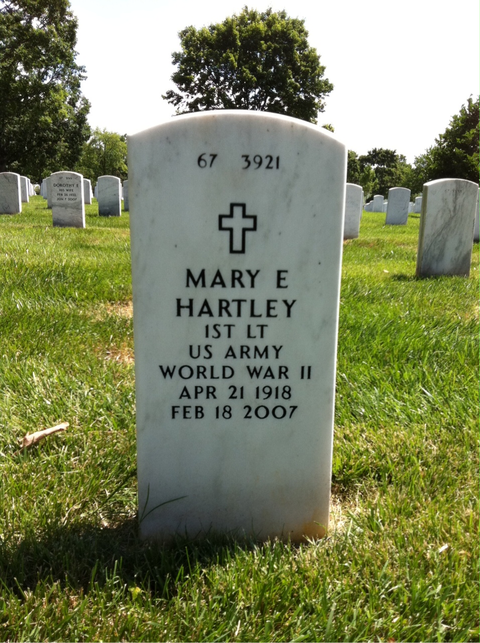 Back of headstone — Donald Hartley