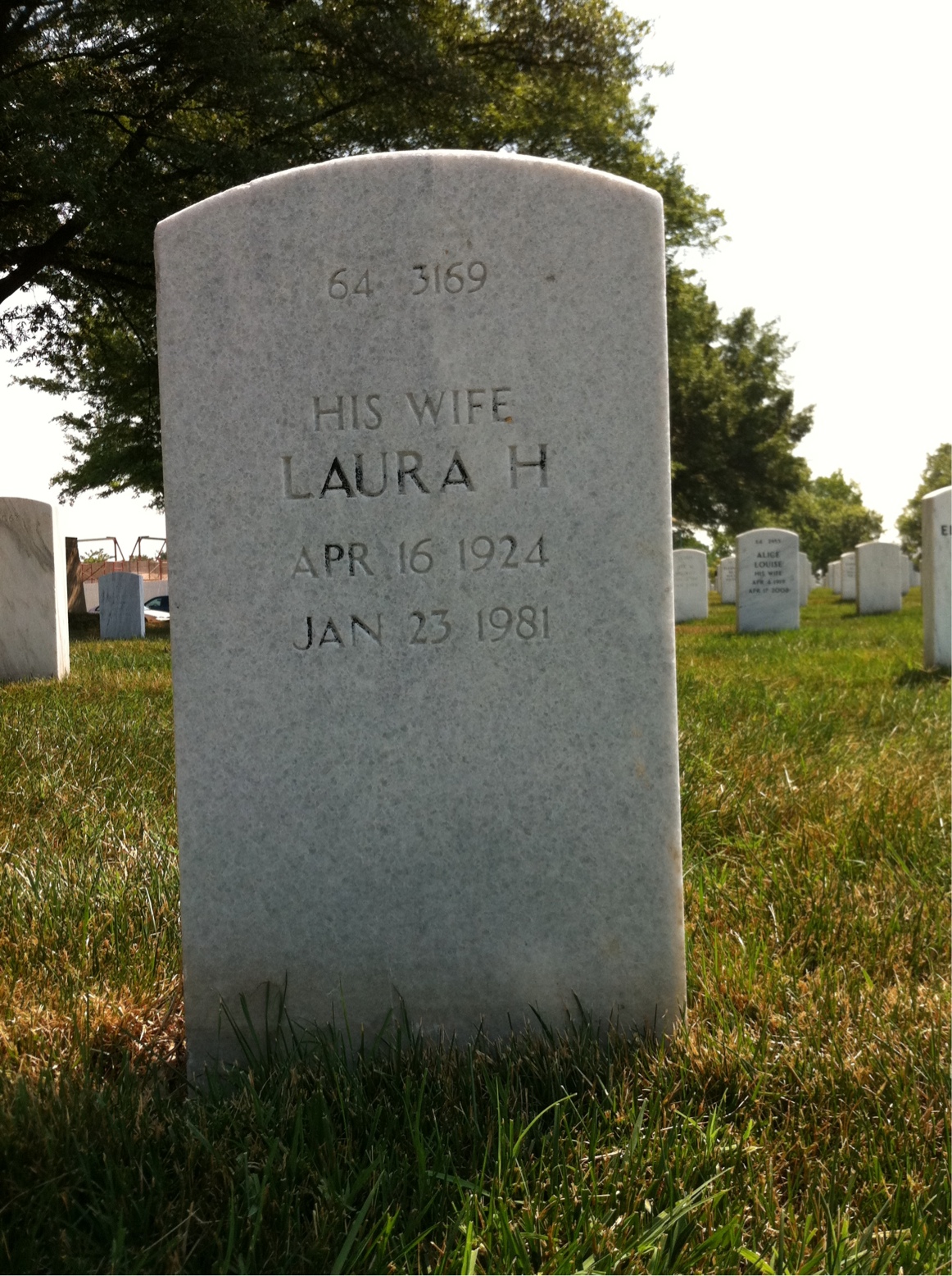 Back of headstone — Laura Angel