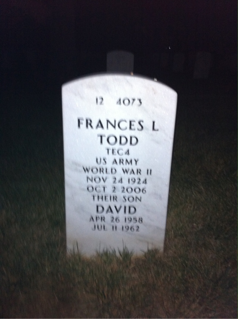 Back of headstone — Elmer Todd