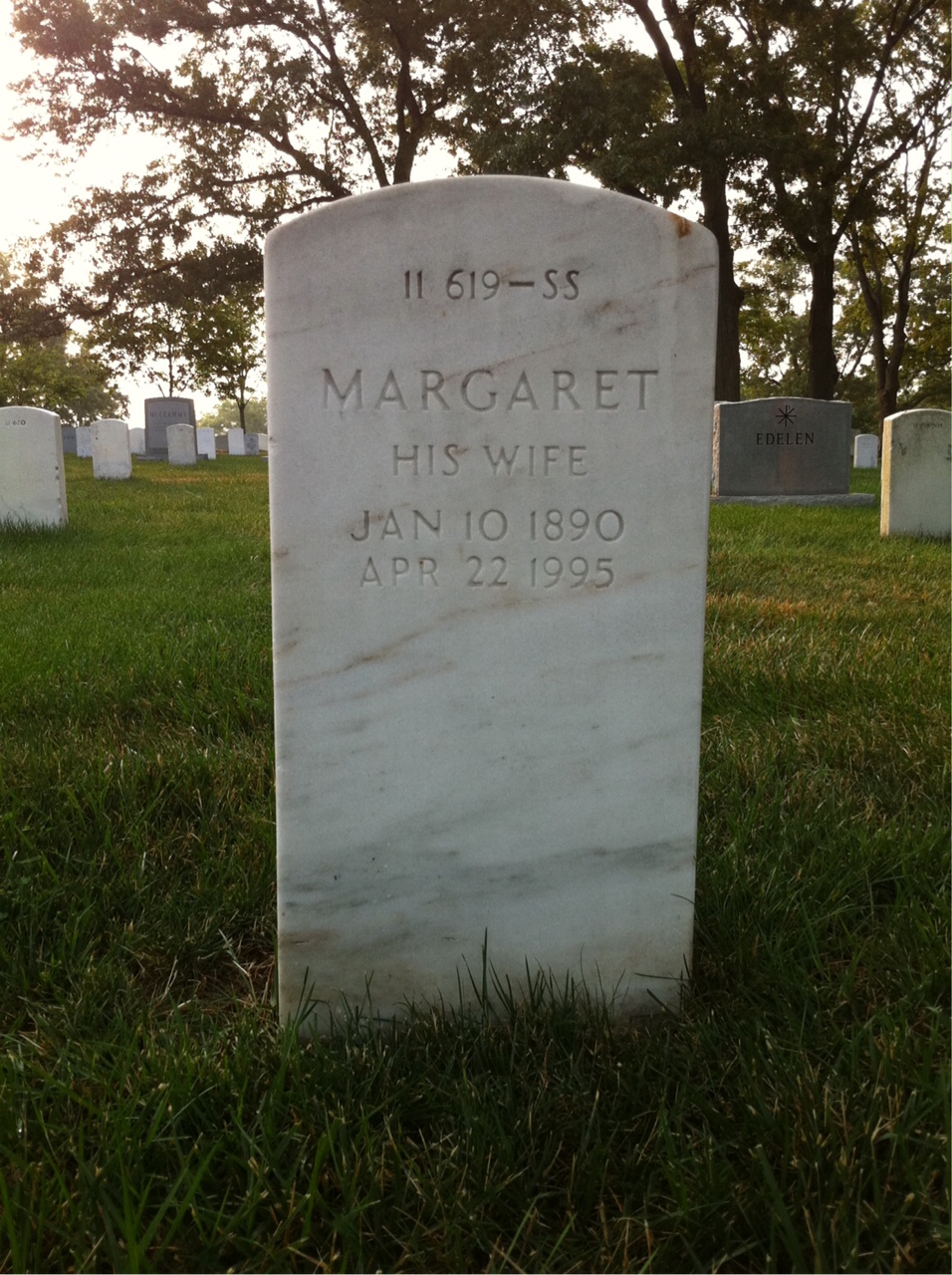 Back of headstone — Margaret Adams