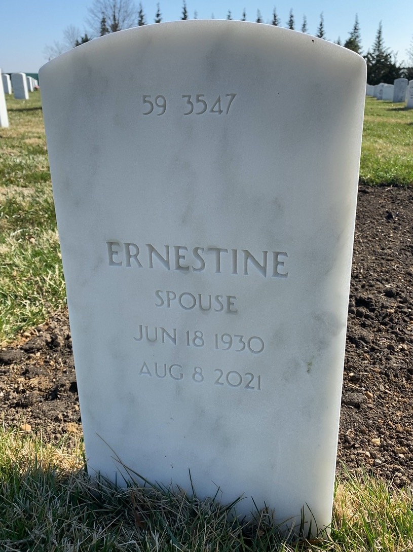 Back of headstone — Vernell Hutchings