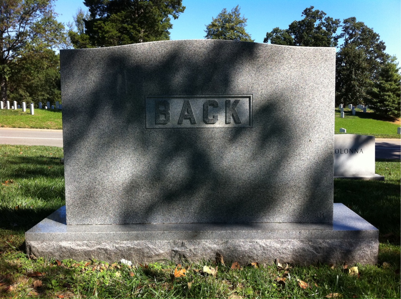 Back of headstone — George Back
