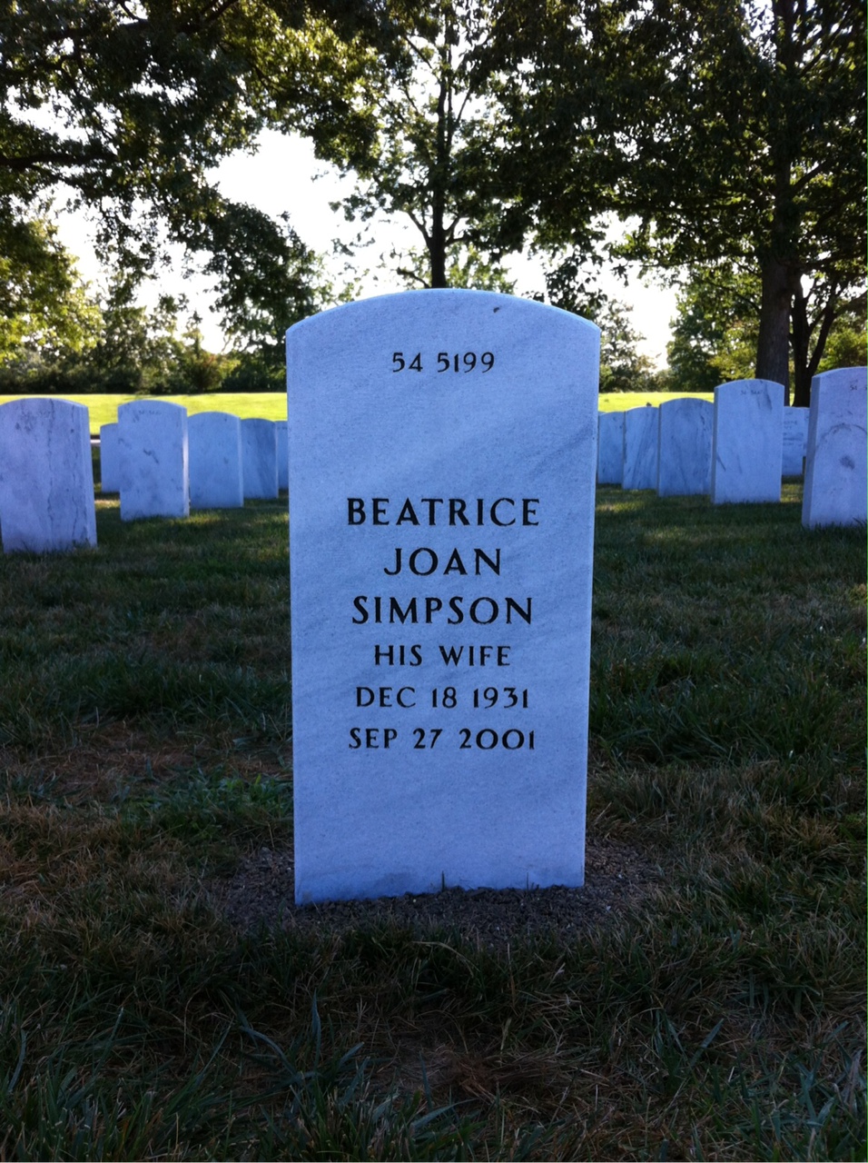 Back of headstone — Harold Thomas Faulkner