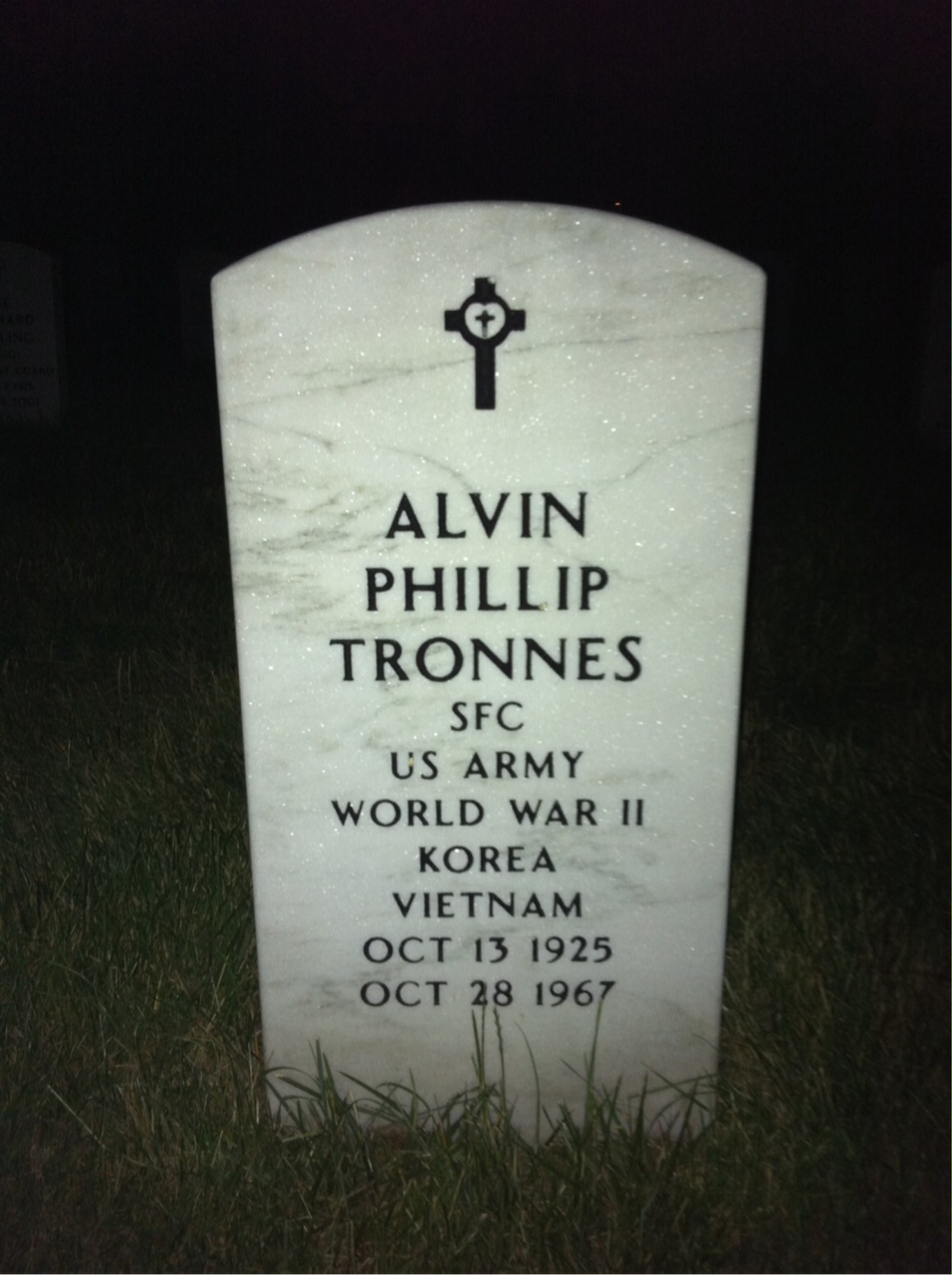 Headstone shared by 2 interments, including Alvin Phillip Tronnes
