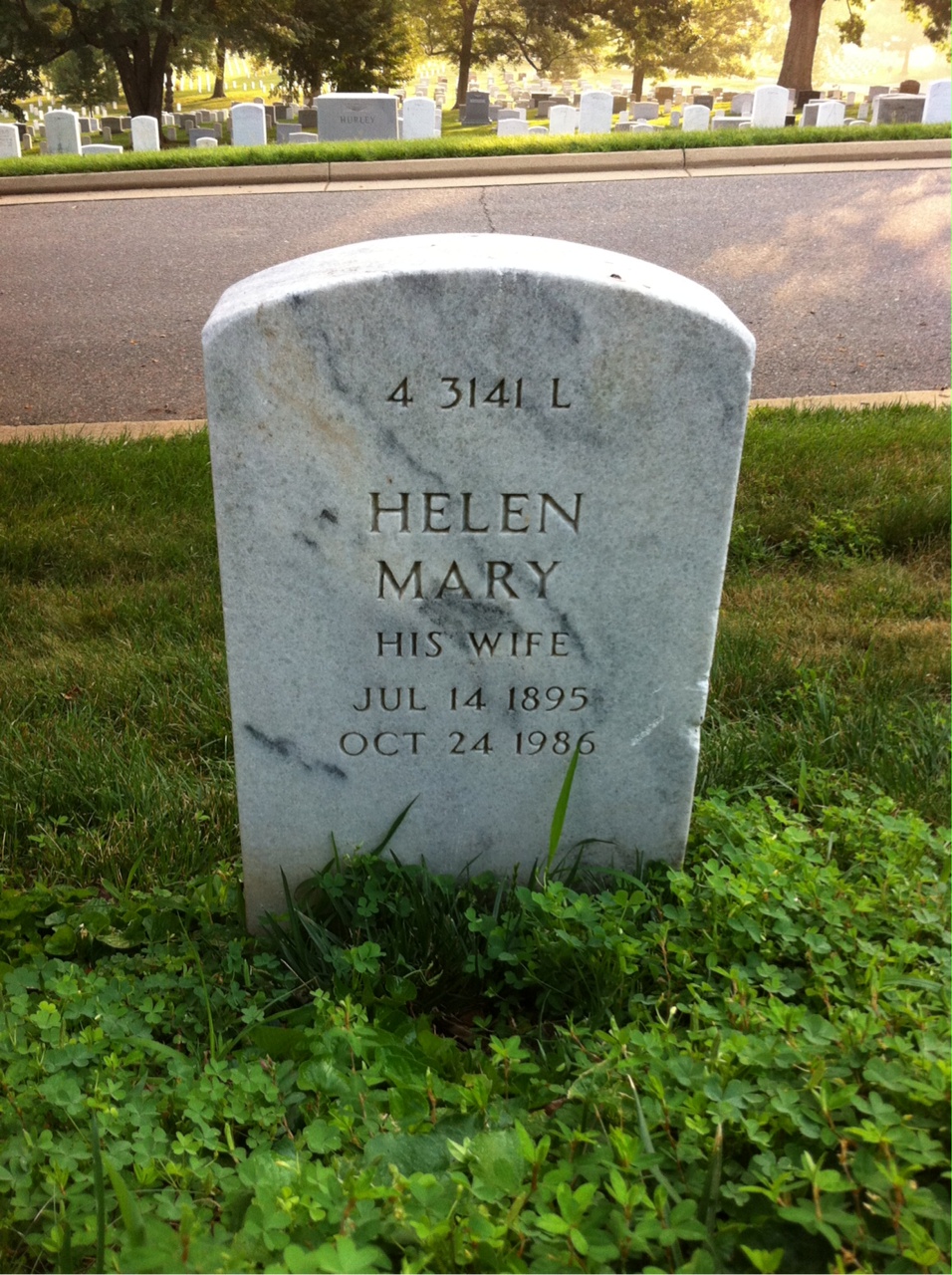 Back of headstone — Helen Cunniff