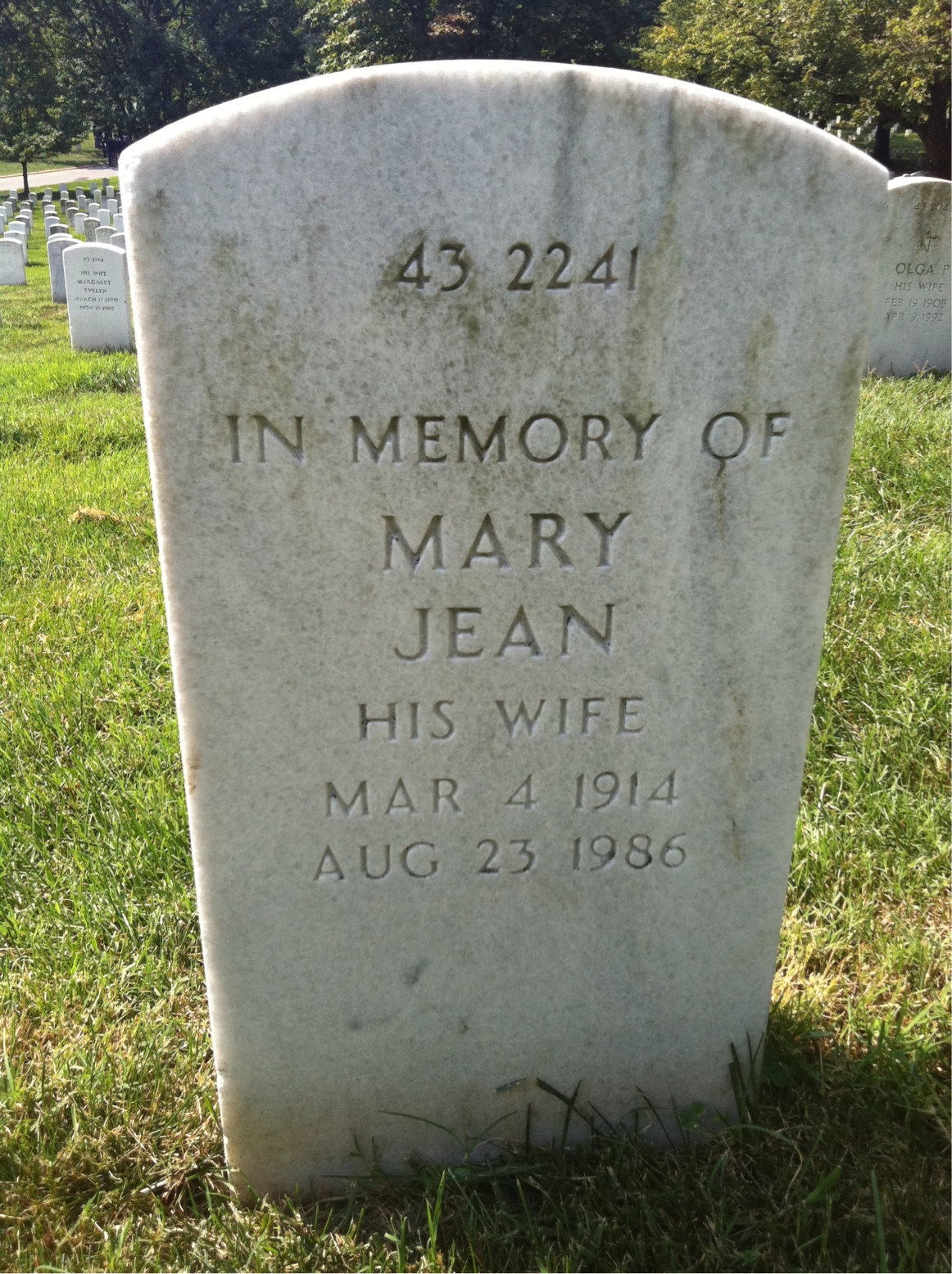 Back of headstone — Mary Mcnamara
