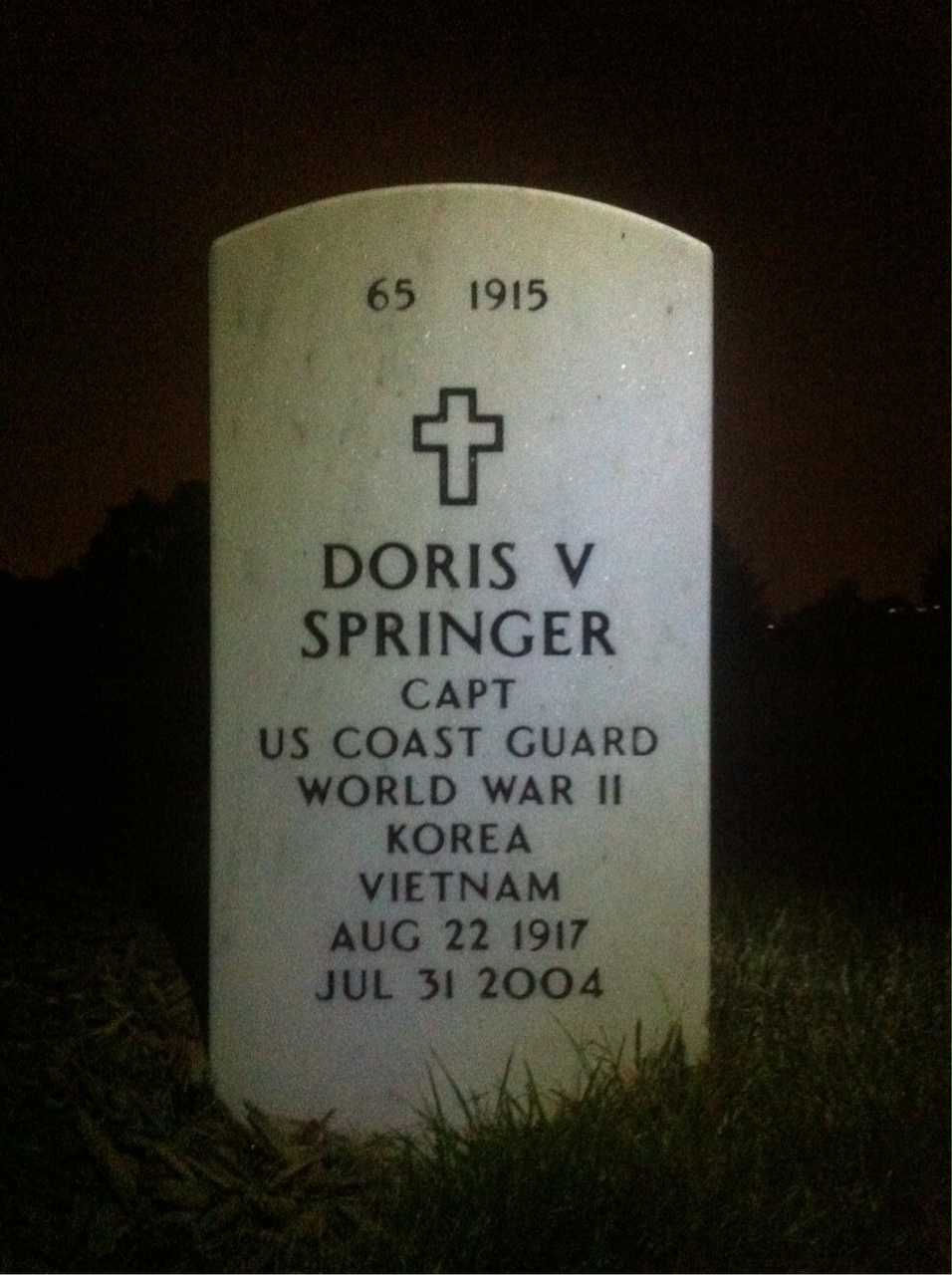 Back of headstone — Doris Springer