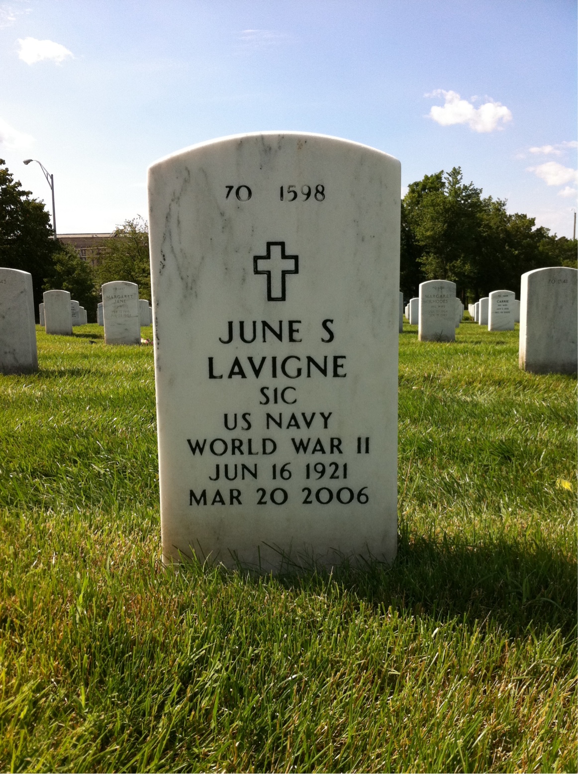 Back of headstone — Fred Lavigne