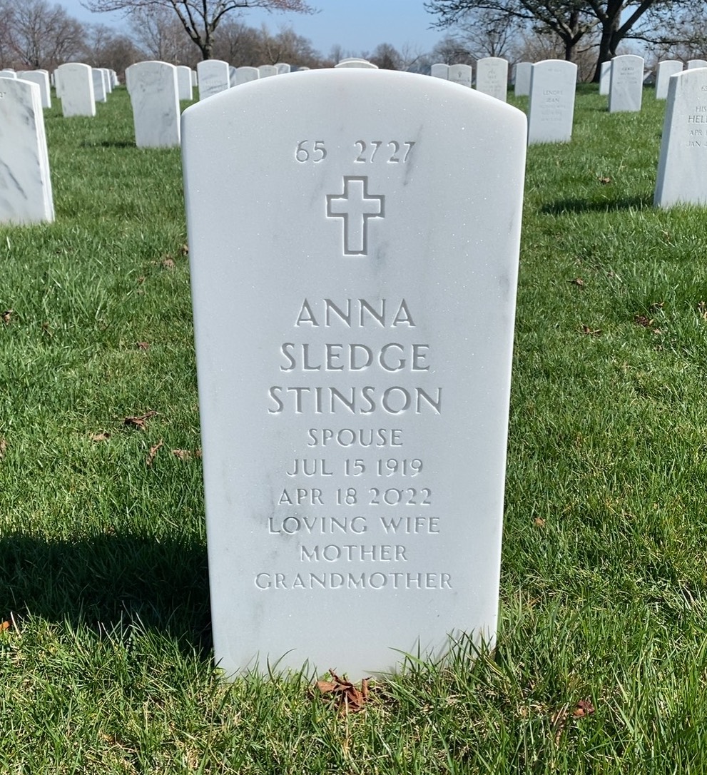 Back of headstone — Frederick A Stinson