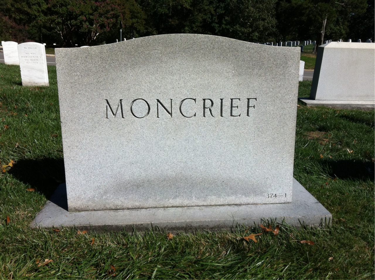 Back of headstone — William Moncrief