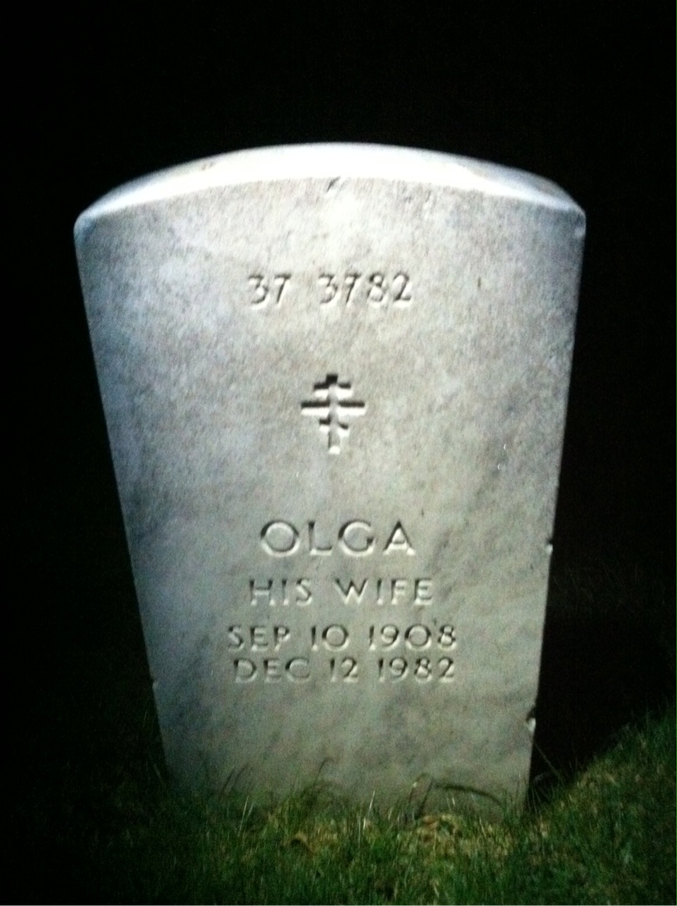 Back of headstone — Olga Cummings