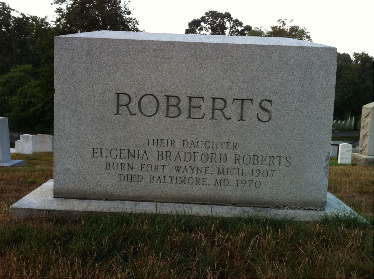 Headstone shared by 2 interments, including Charles Duval Roberts