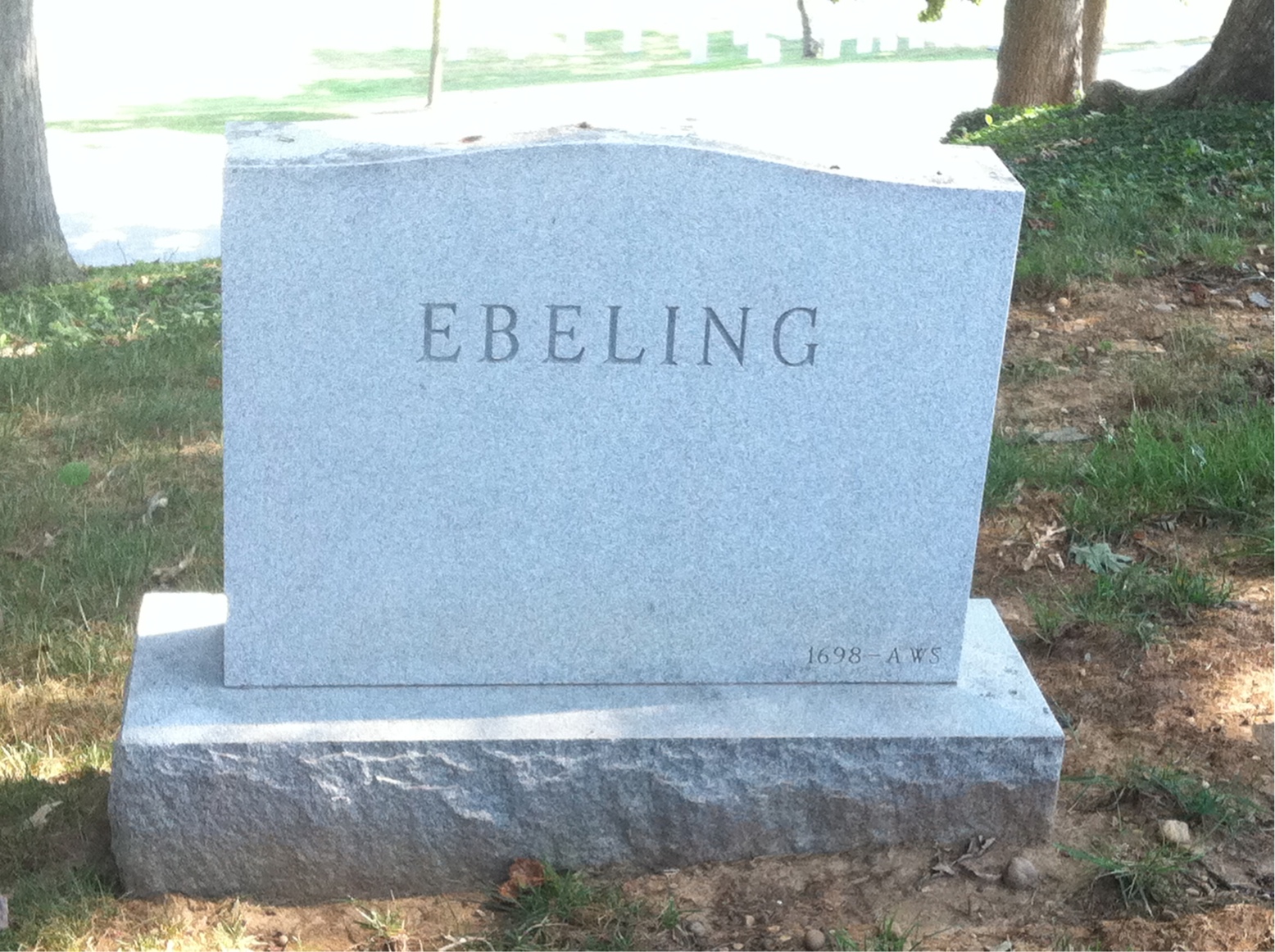 Back of headstone — John Ebeling