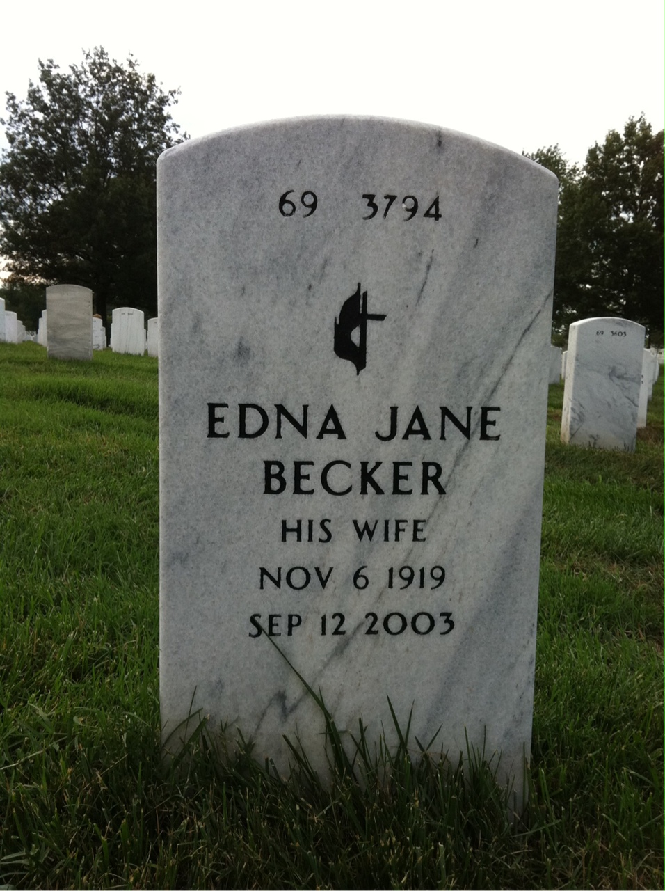Back of headstone — Edna Whitacre