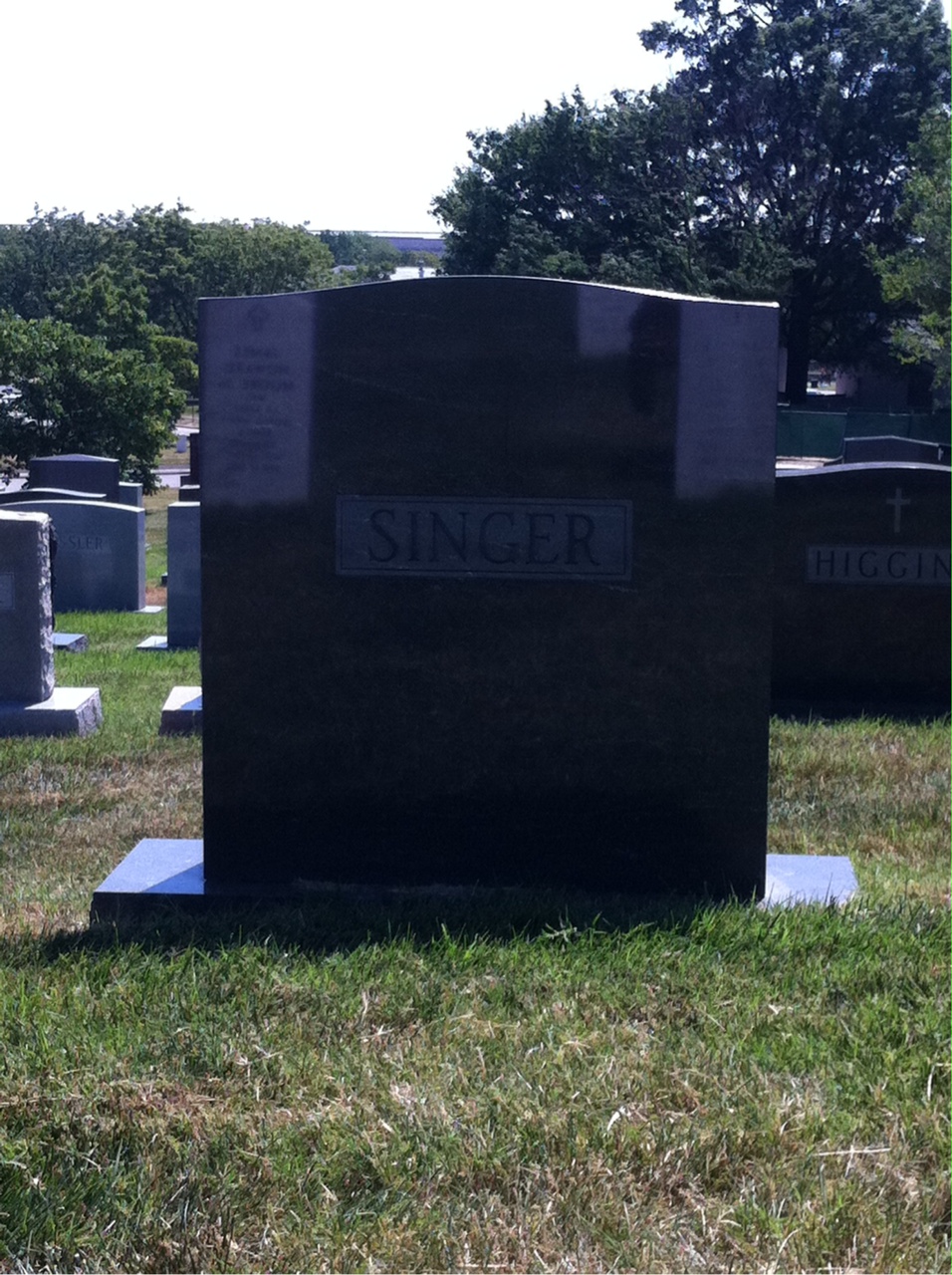 Back of headstone — Katherine Singer