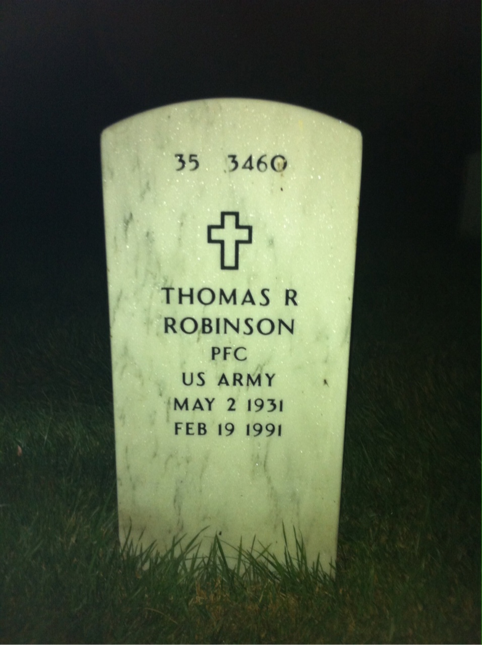 Back of headstone — Thomas Robinson