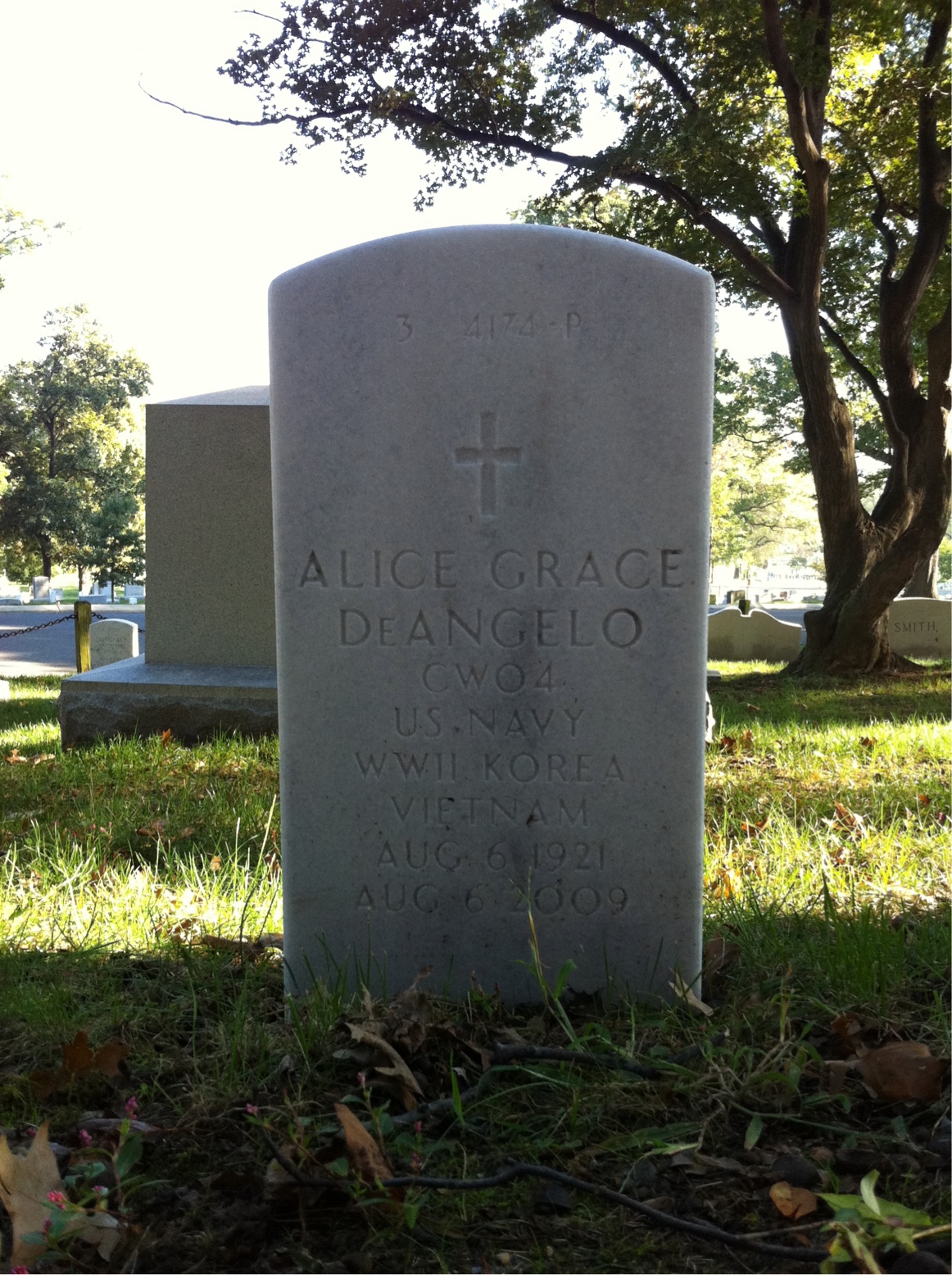Back of headstone — Alice Deangelo