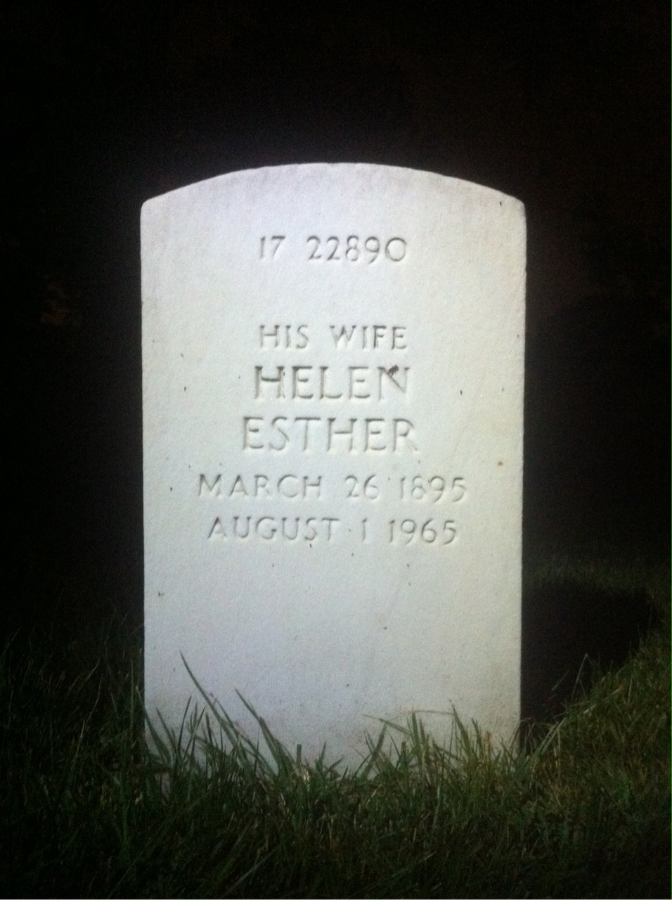 Back of headstone — Helen Beecher