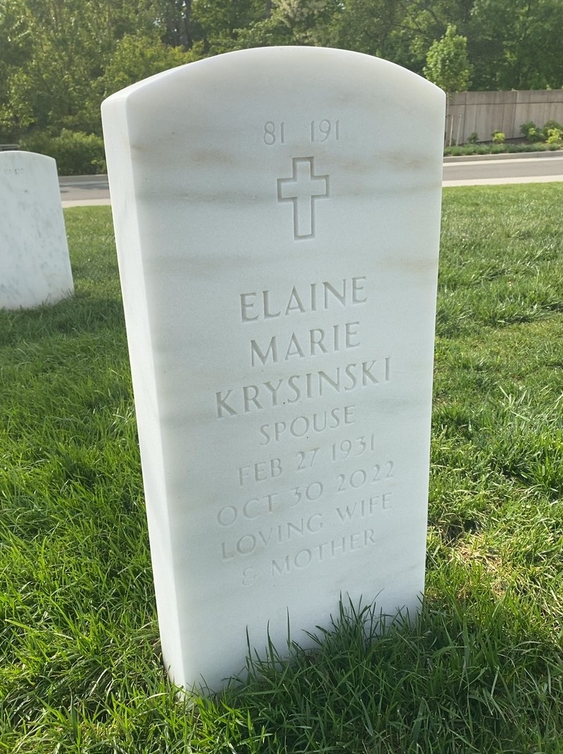 Back of headstone — William A Krysinski