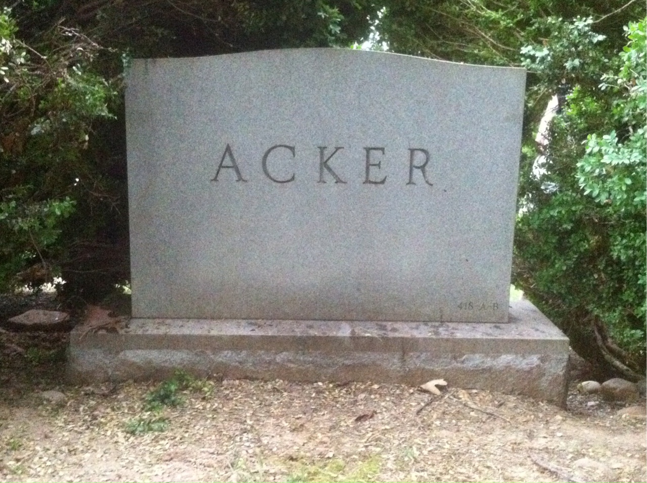 Back of headstone — Albert Acker