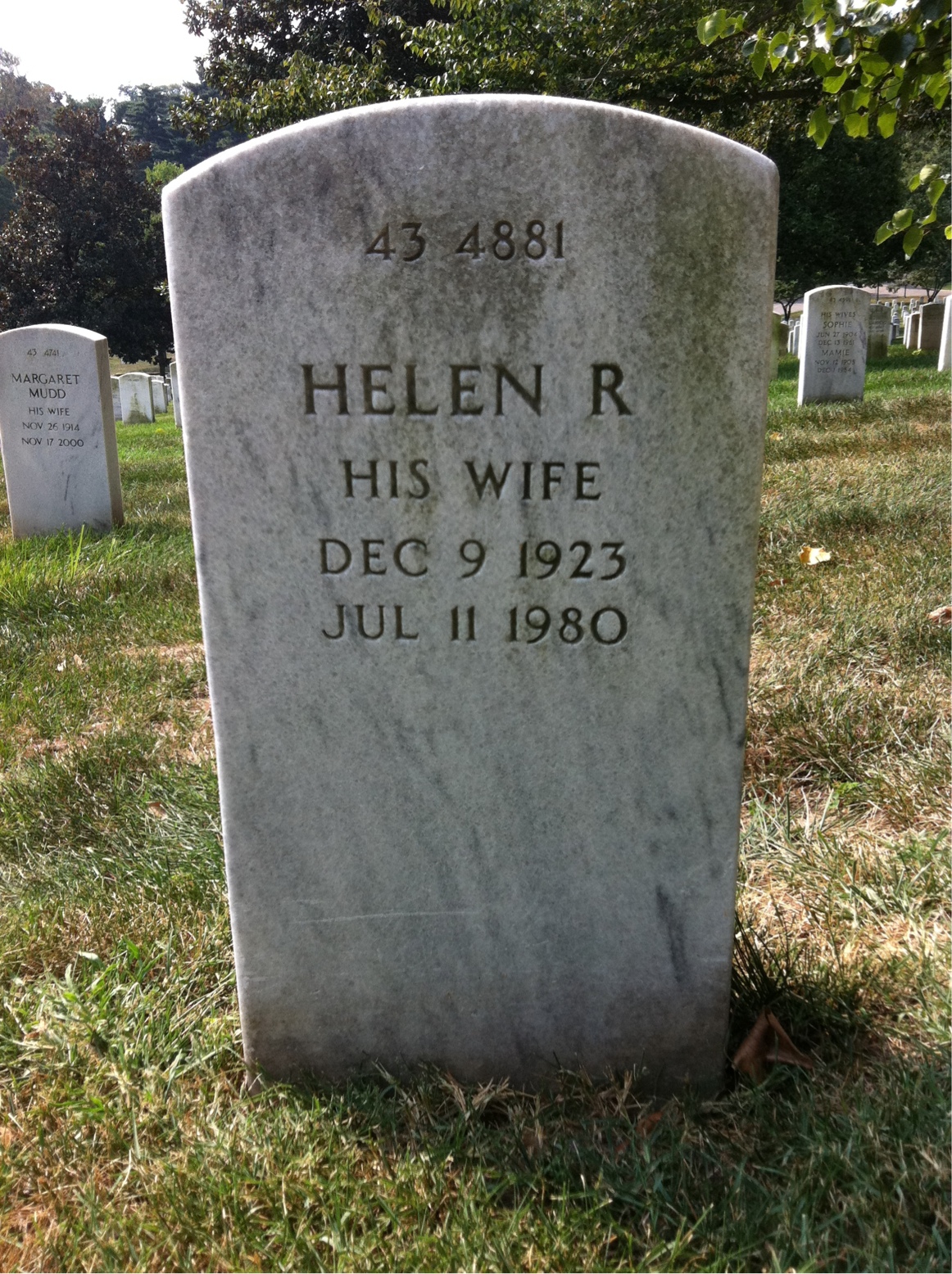 Back of headstone — Helen Mulky