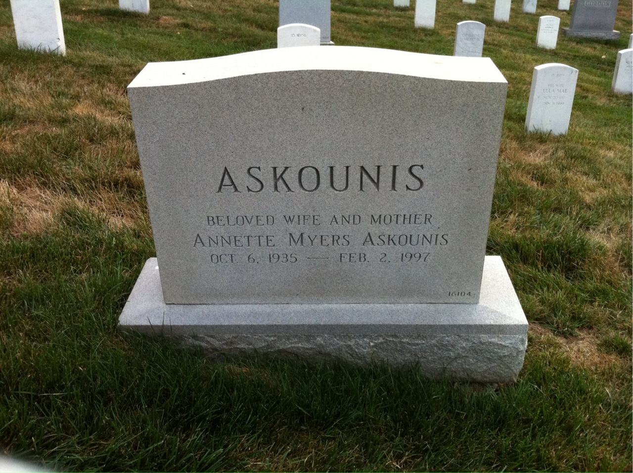 Back of headstone — Annette Askounis