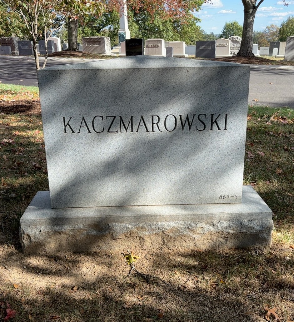 Back of headstone — Jerome Kaczmarowski