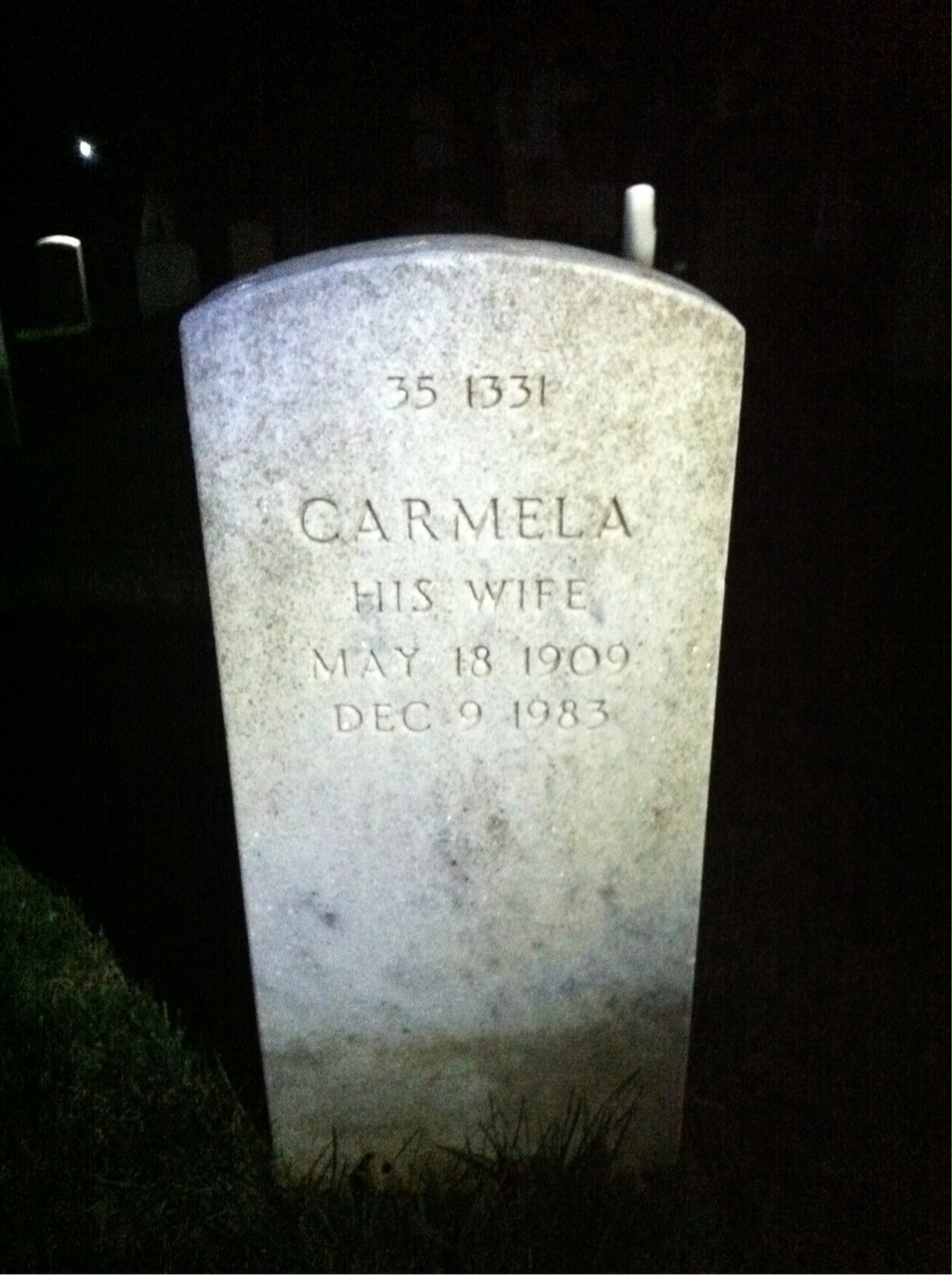 Back of headstone — Carmela Aloi