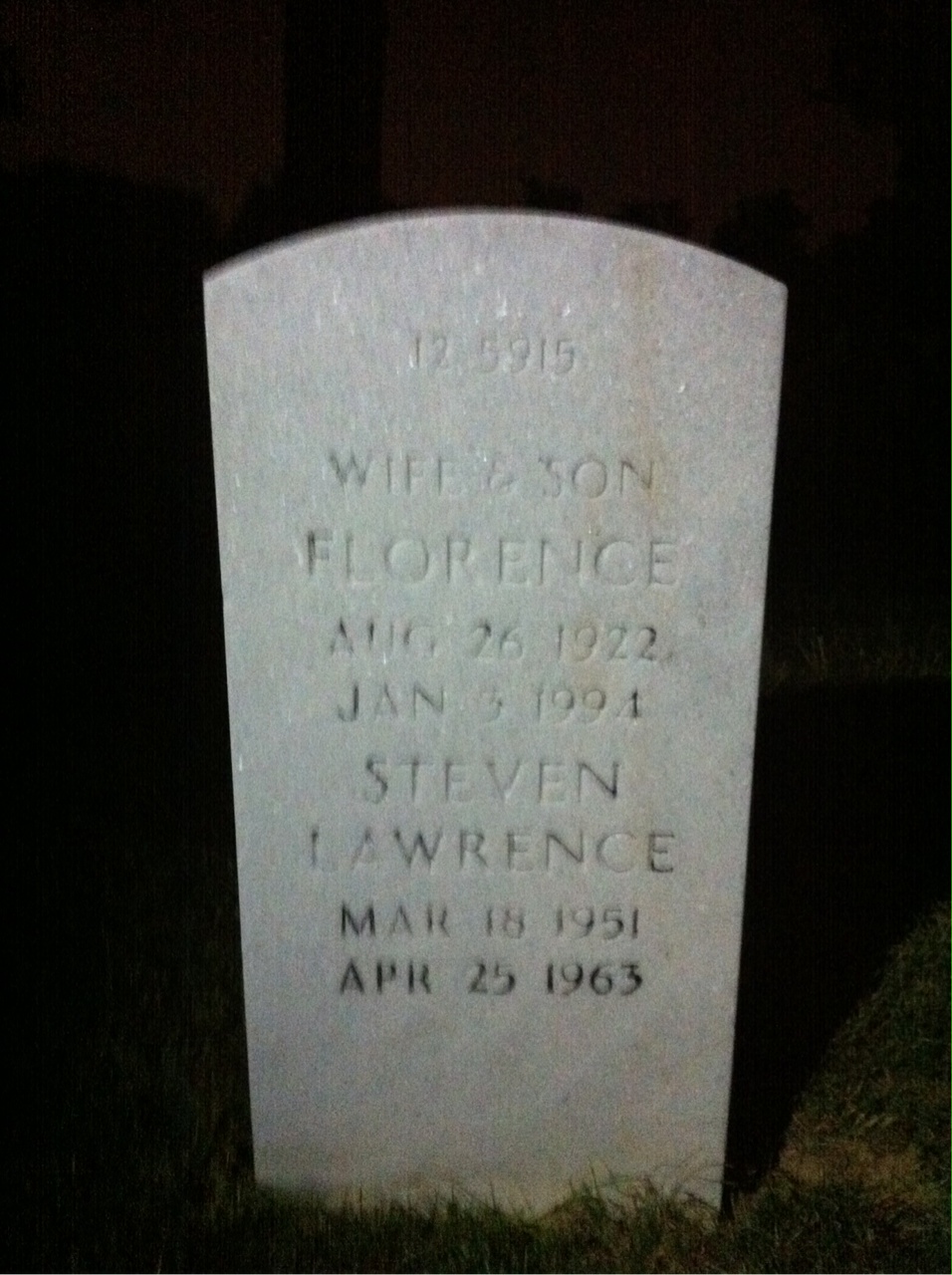 Back of headstone — Florence Biederman