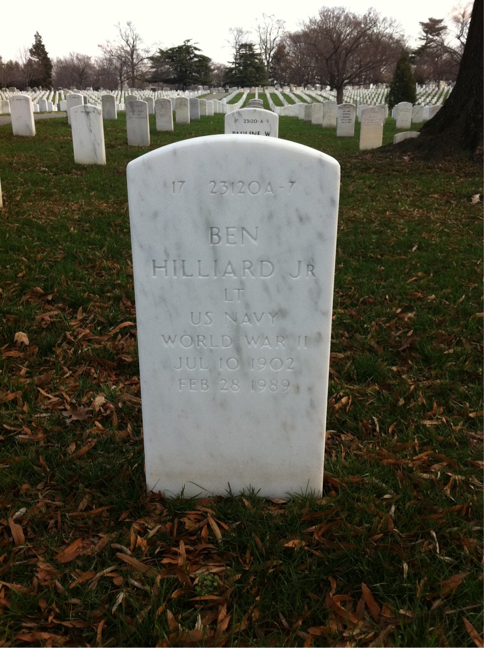 Back of headstone — Ben Hilliard