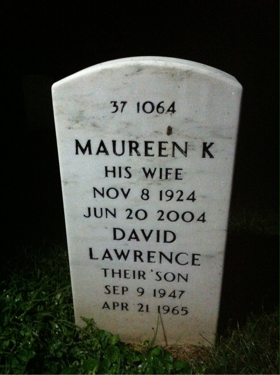 Back of headstone — David Walton