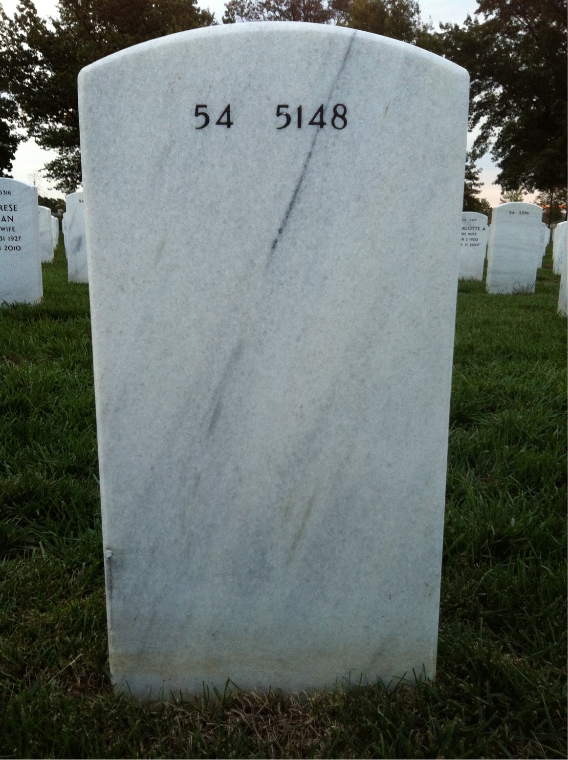 Back of headstone — Ben Hiner