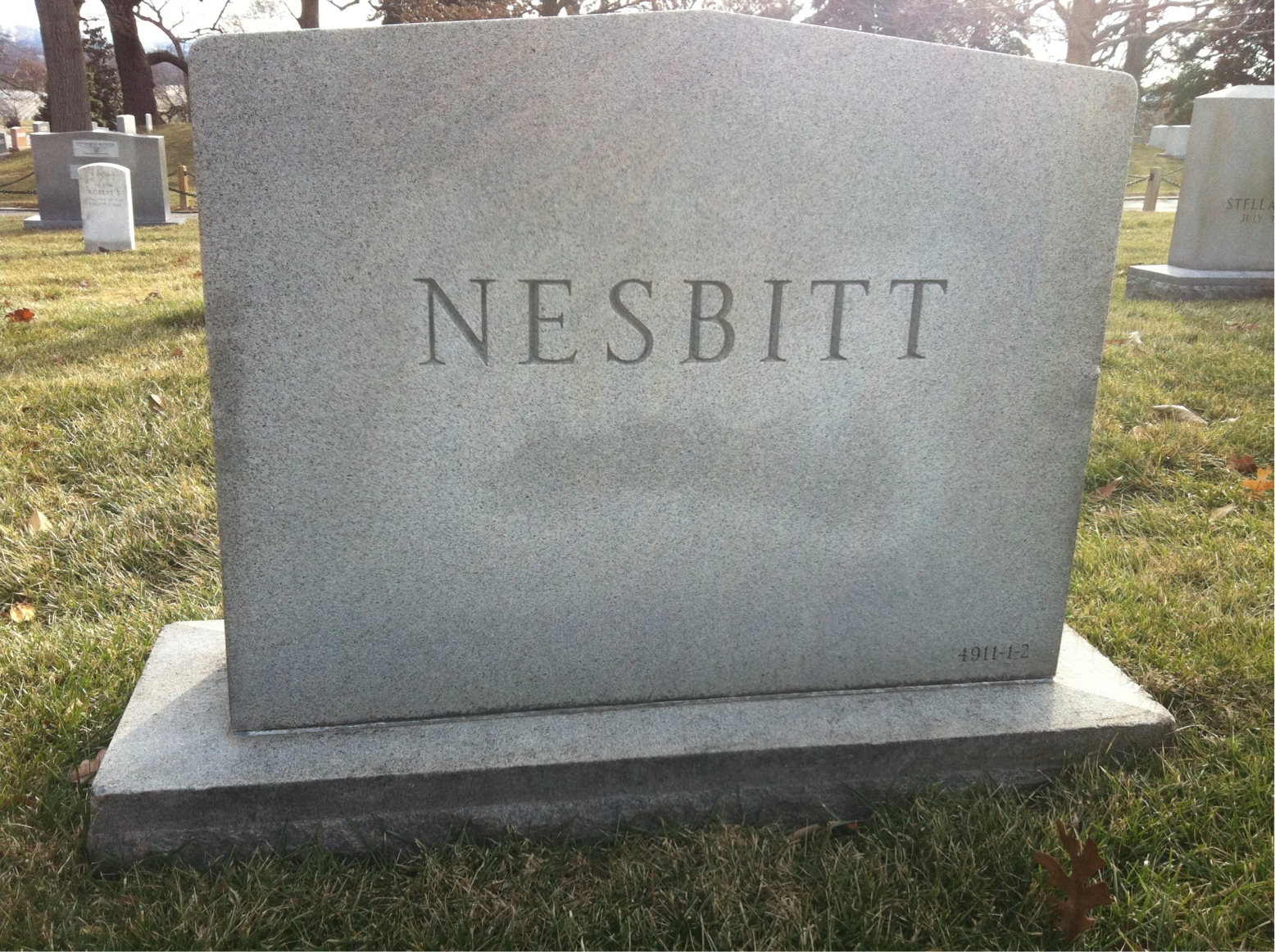Back of headstone — John Nesbitt