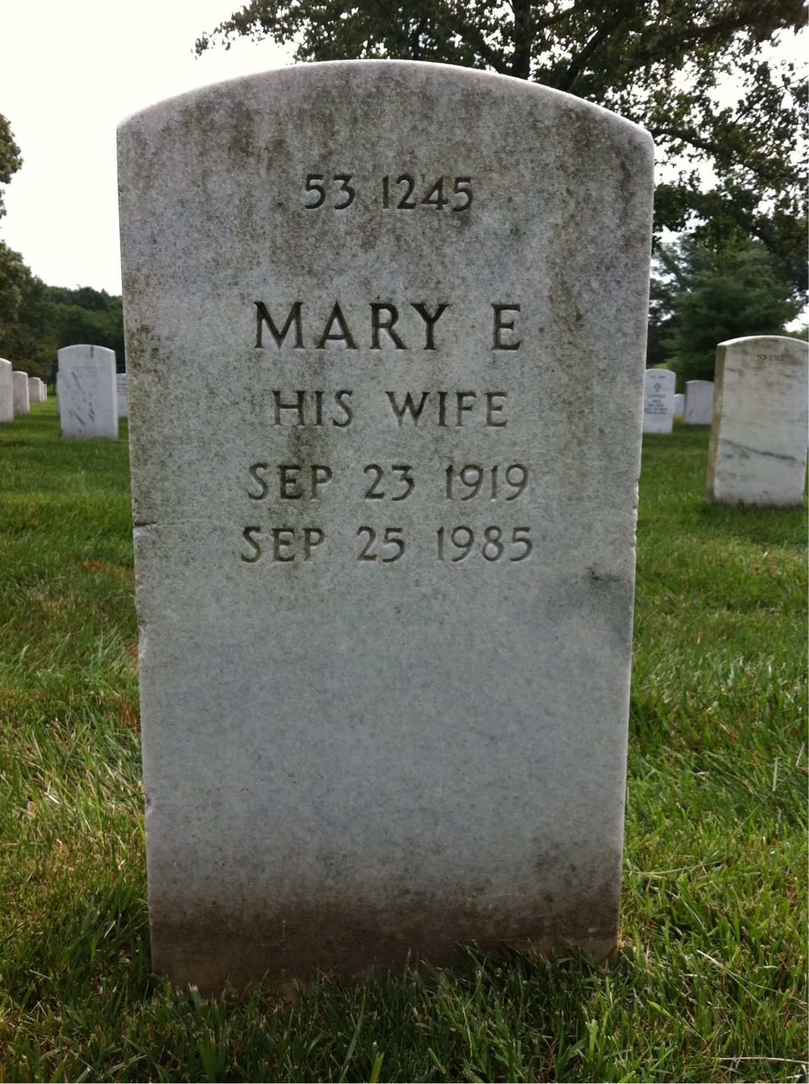 Back of headstone — Mary Mooney