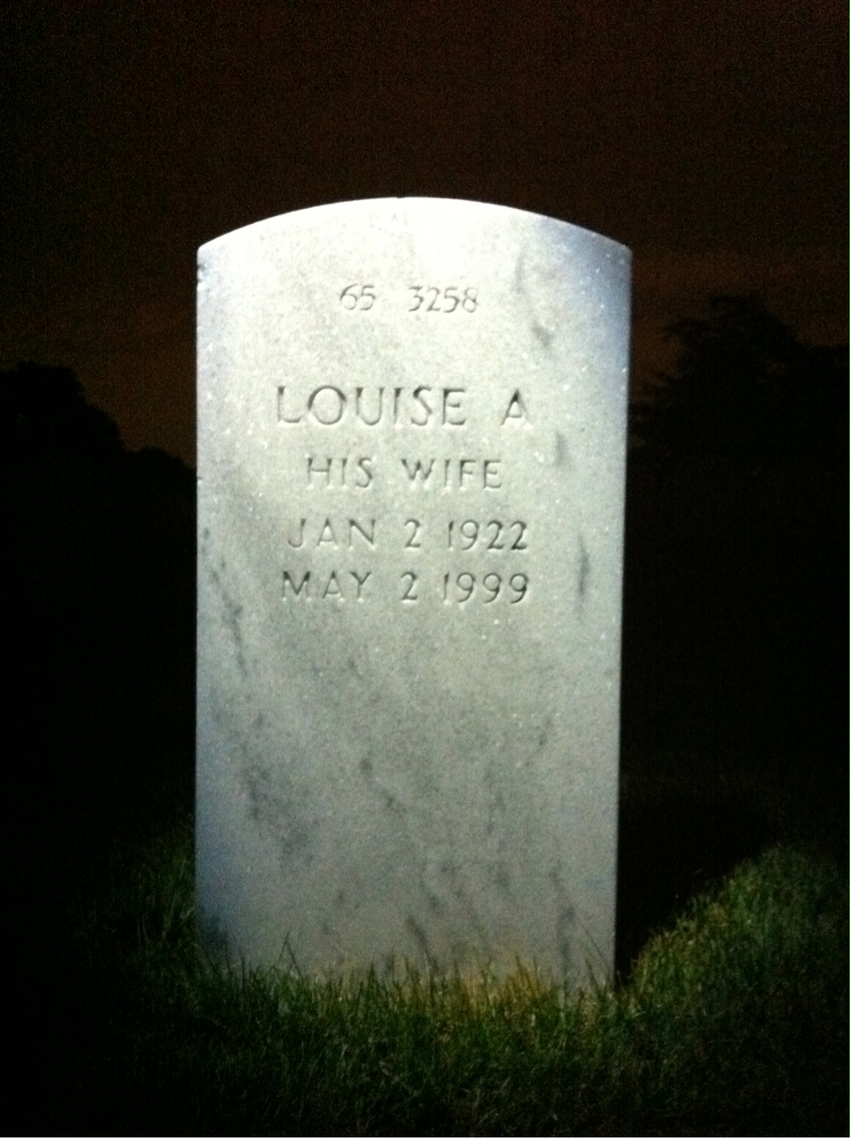 Back of headstone — Louise Augustine