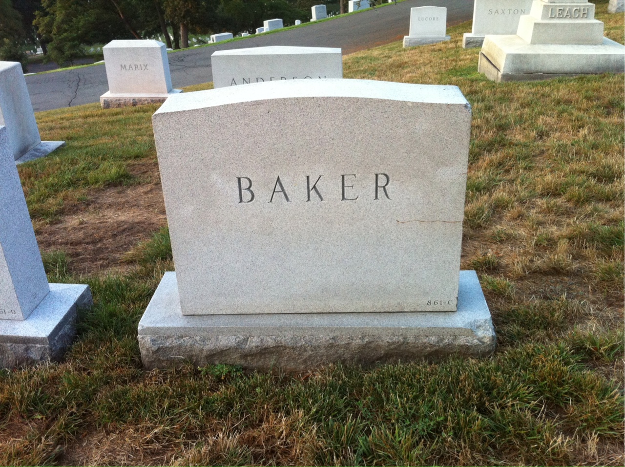 Back of headstone — William Baker