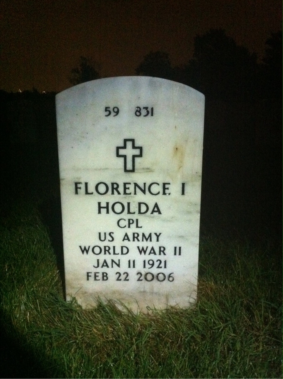 Back of headstone — Florence Holda