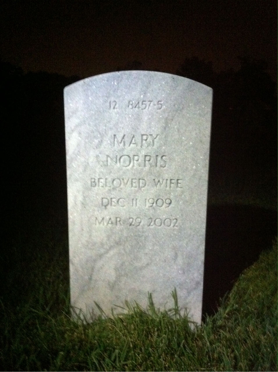 Back of headstone — Mary Myers