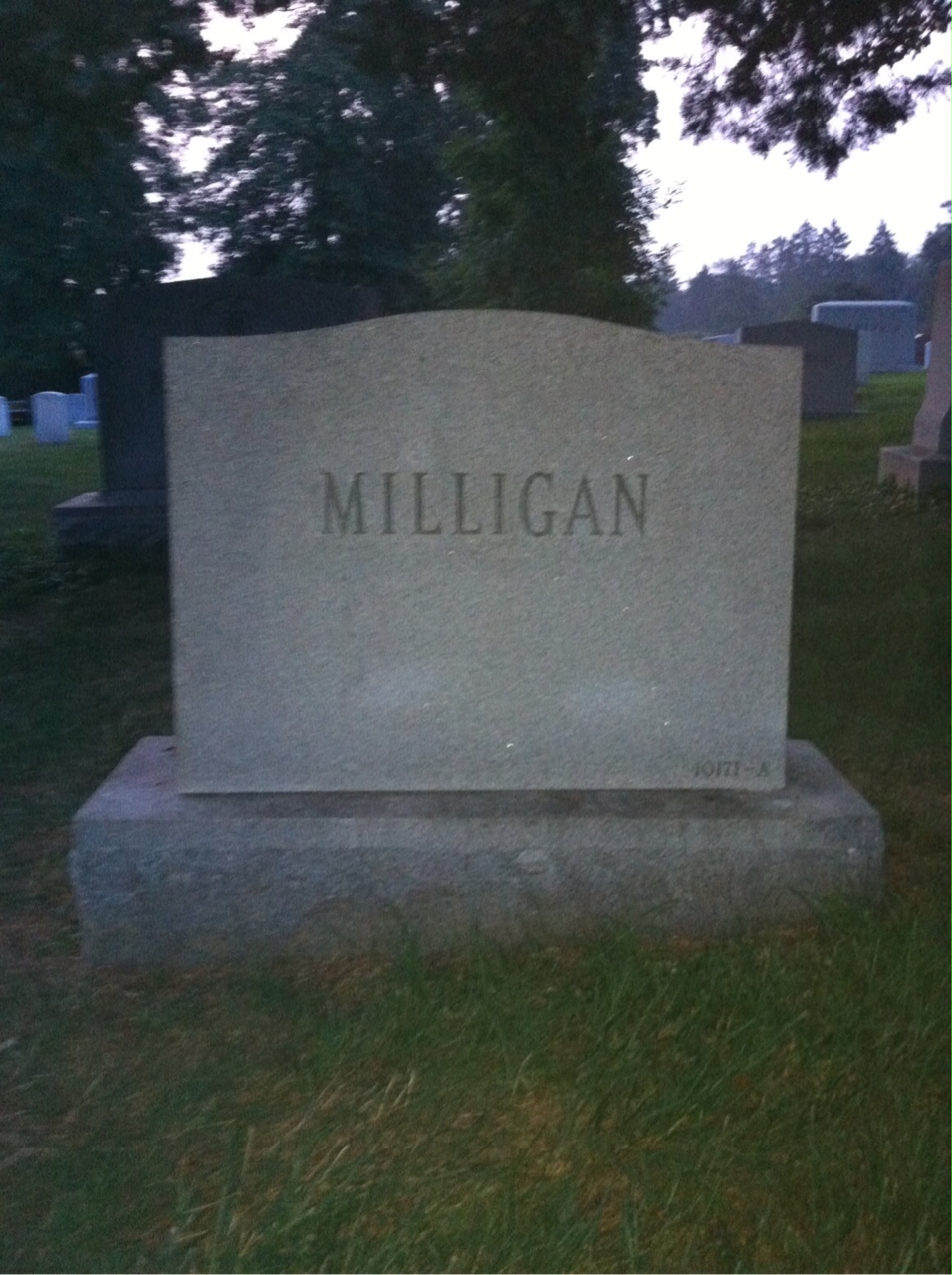 Back of headstone — John Milligan