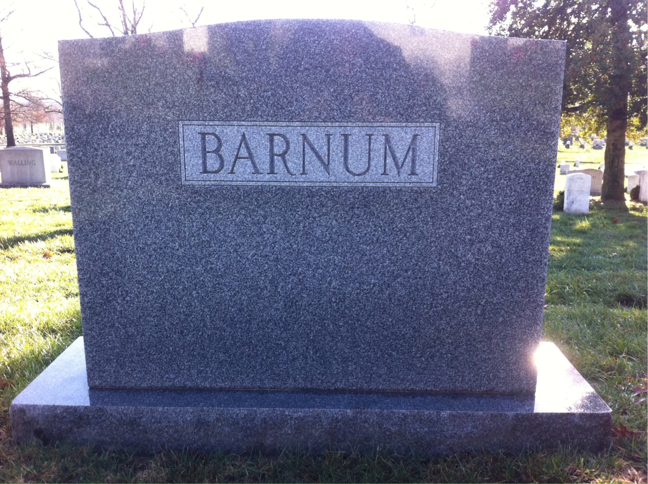 Back of headstone — Richard Barnum