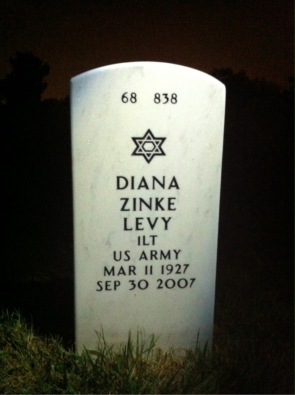 Back of headstone — Diana Levy
