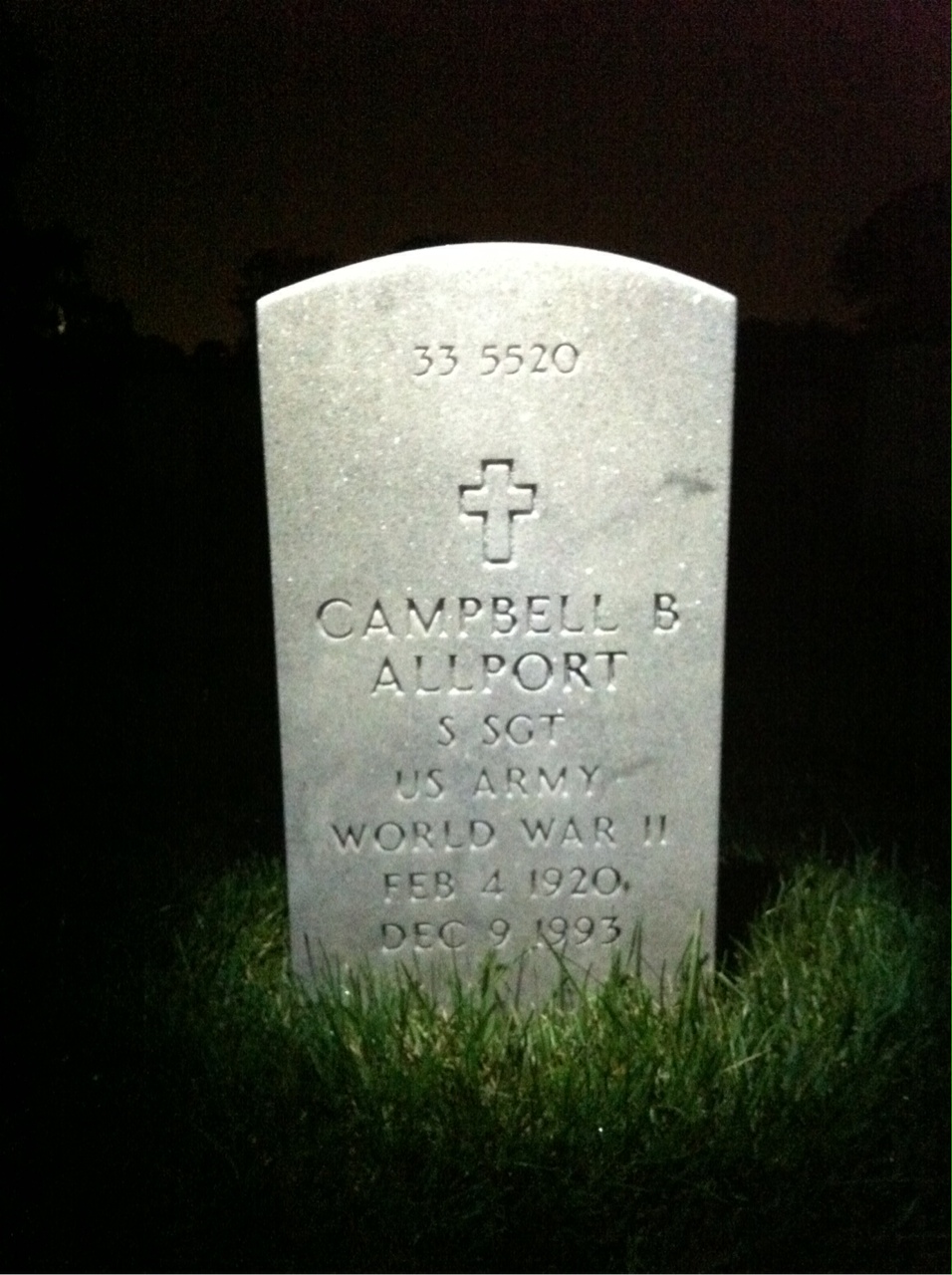 Back of headstone — James Allport