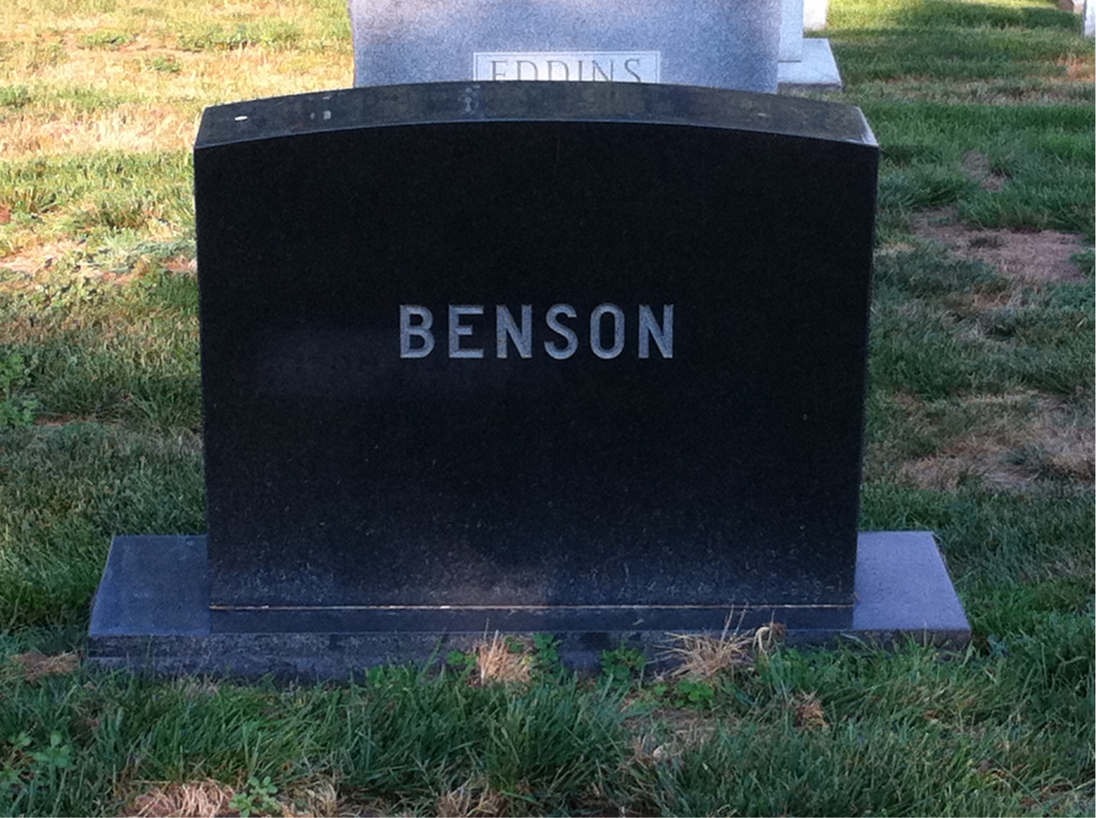 Back of headstone — William Benson