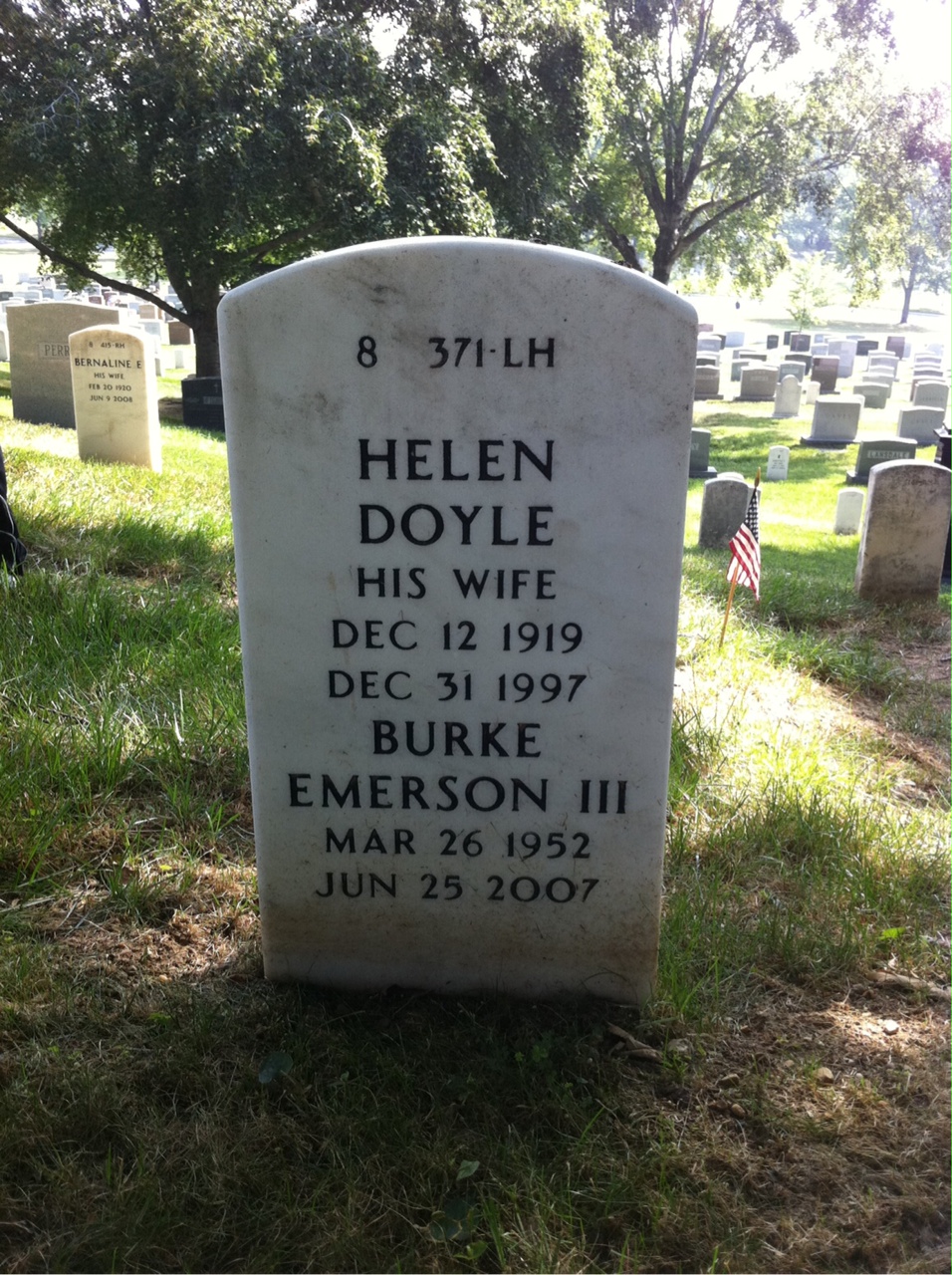 Back of headstone — Burke Whitney