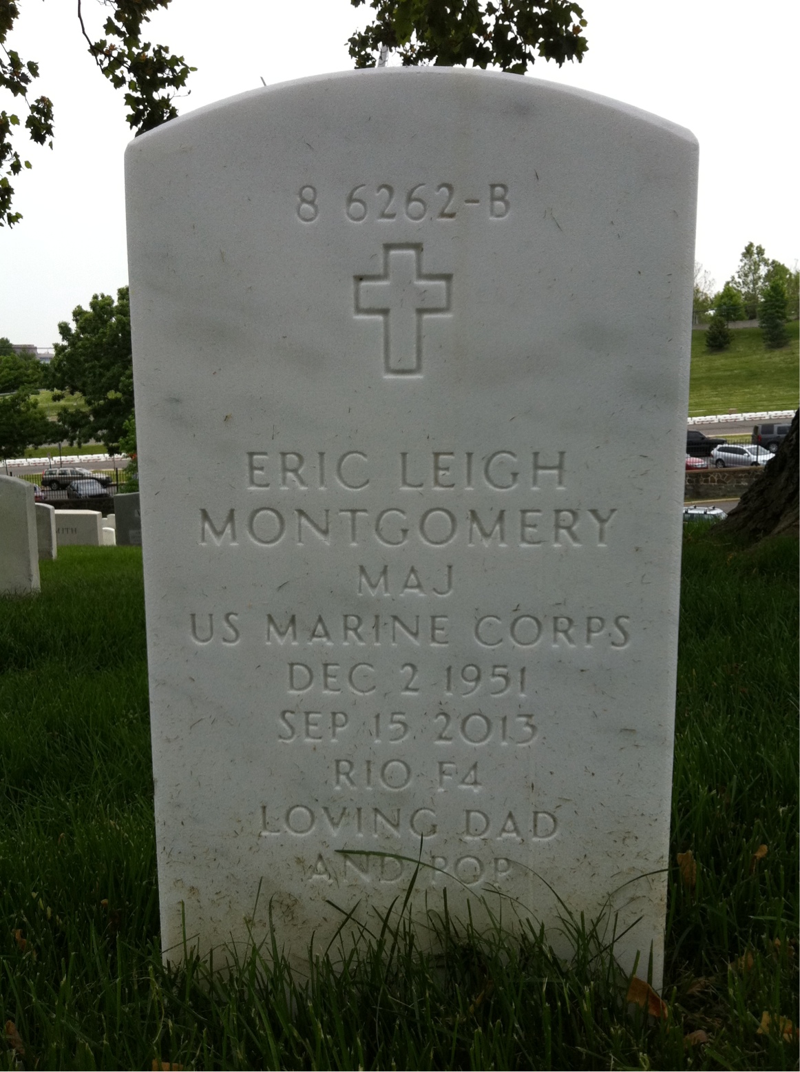 Back of headstone — Eric Montgomery
