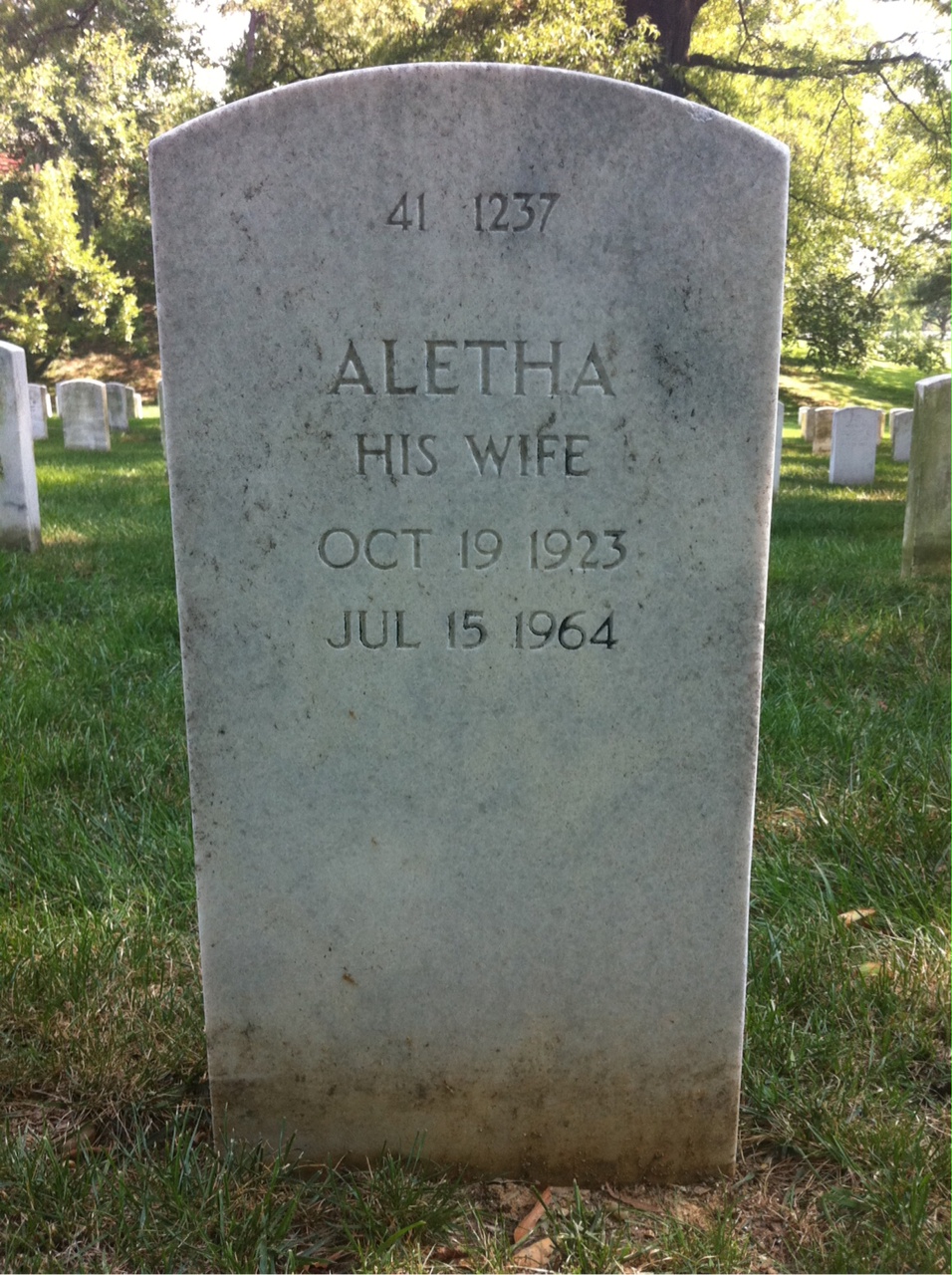 Back of headstone — Aletha Allen